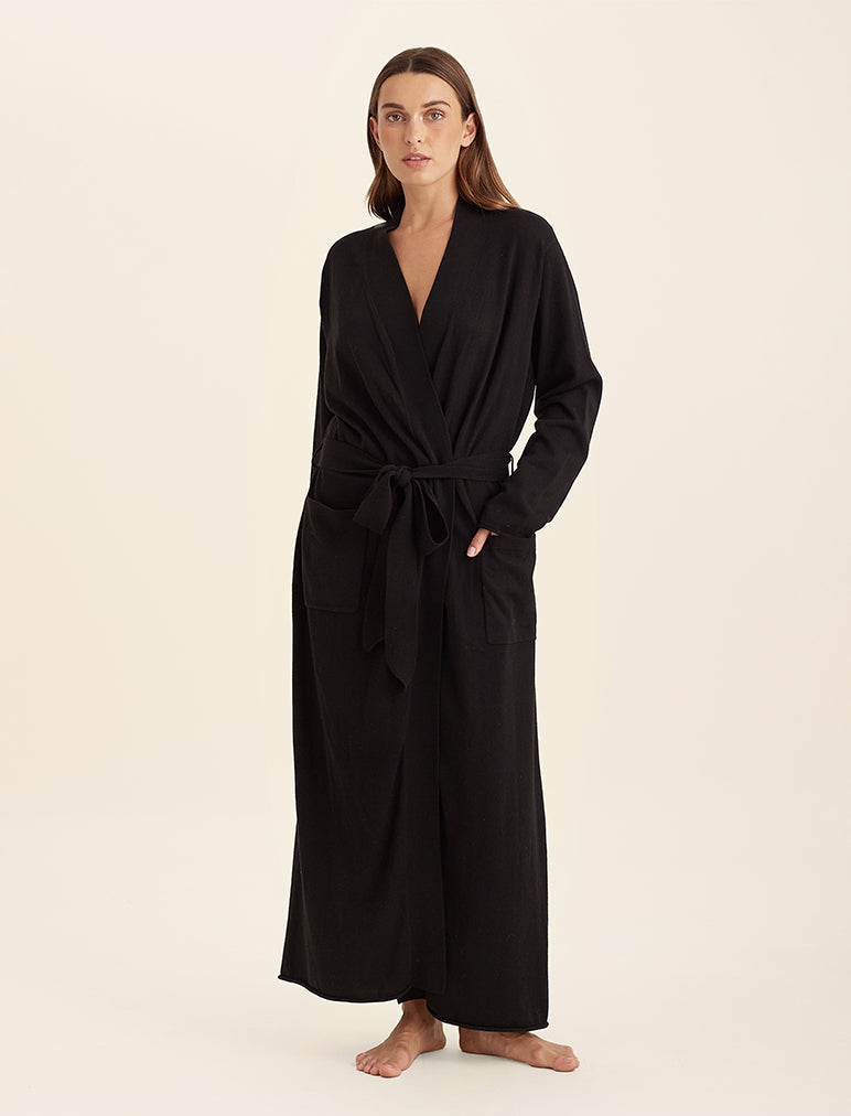 Luxury Cotton Cashmere Maxi Robe for Women - Soft & Warm Long Bathrobe with Pockets - Perfect for Spa, Lounge, and Relaxation at Home