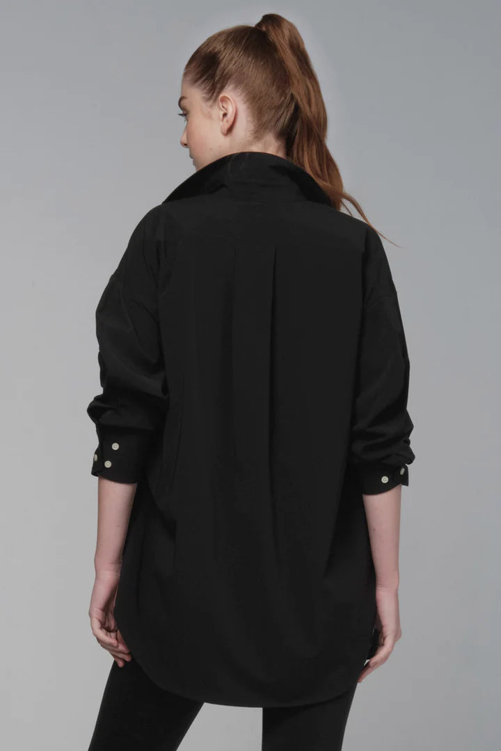 925 Sterling Silver Fit Women's Chez Mise Waterproof Long Sleeve Shirt - Black | Workout, Yoga & Outdoor Activities