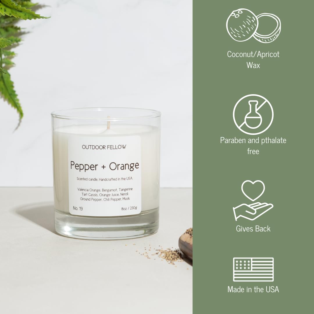 Pepper & Orange Scented Candle - 8oz Coconut Apricot Wax Blend with Bergamot Neroli & Chili Pepper - Long Lasting 40+ Hour Burn Time - Citrus Aroma Home Fragrance for Living Room, Bedroom, Spa Relaxation & Gift Giving