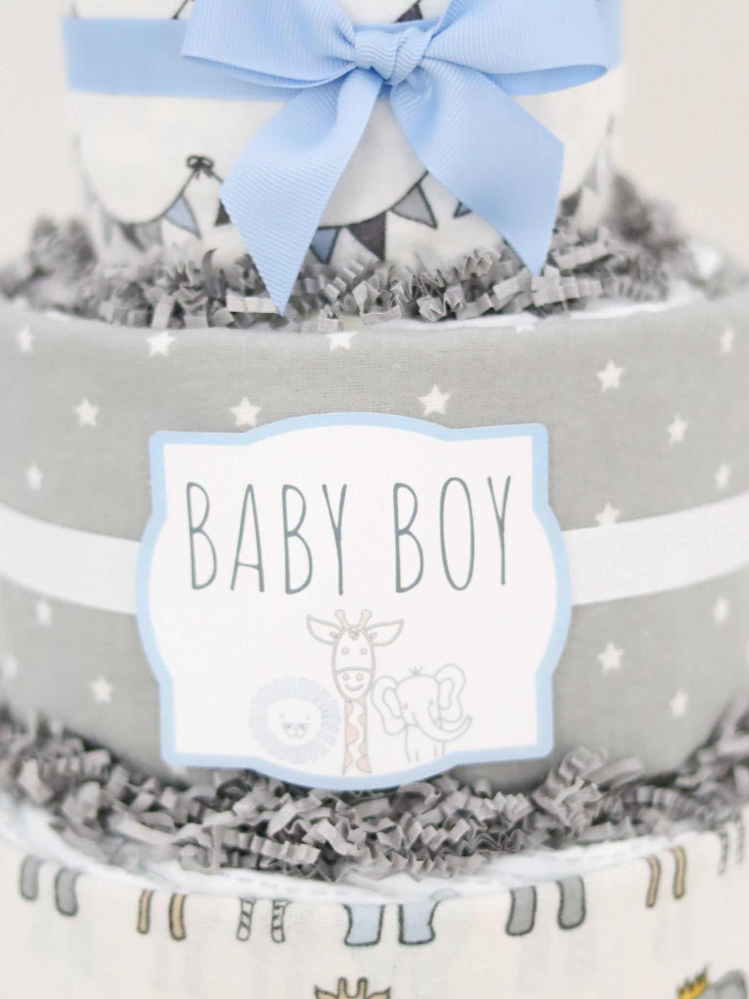 Royal Safari Diaper Cake - Baby Shower Gift Set with Organic Cotton Diapers, Soft Blanket & Plush Toys | Perfect for Newborns, Gender Reveal Parties & Nursery Decor (DCBG1002)