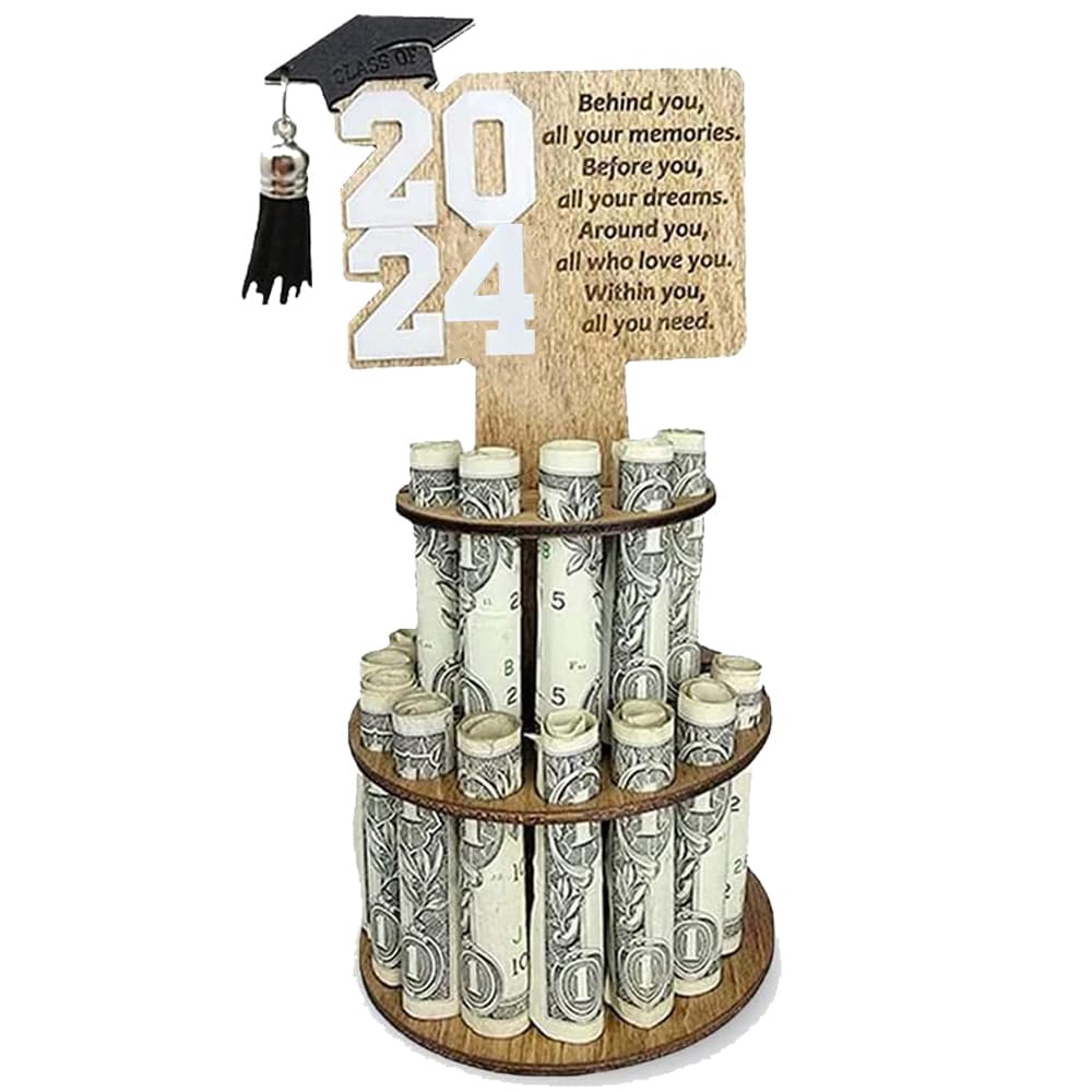 2024 Graduation Money Cake Holder - Unique Graduation Gift Ideas for High School & College Grads - White Money Cake Box for Cash Gifts - Perfect for Graduation Parties & Celebrations