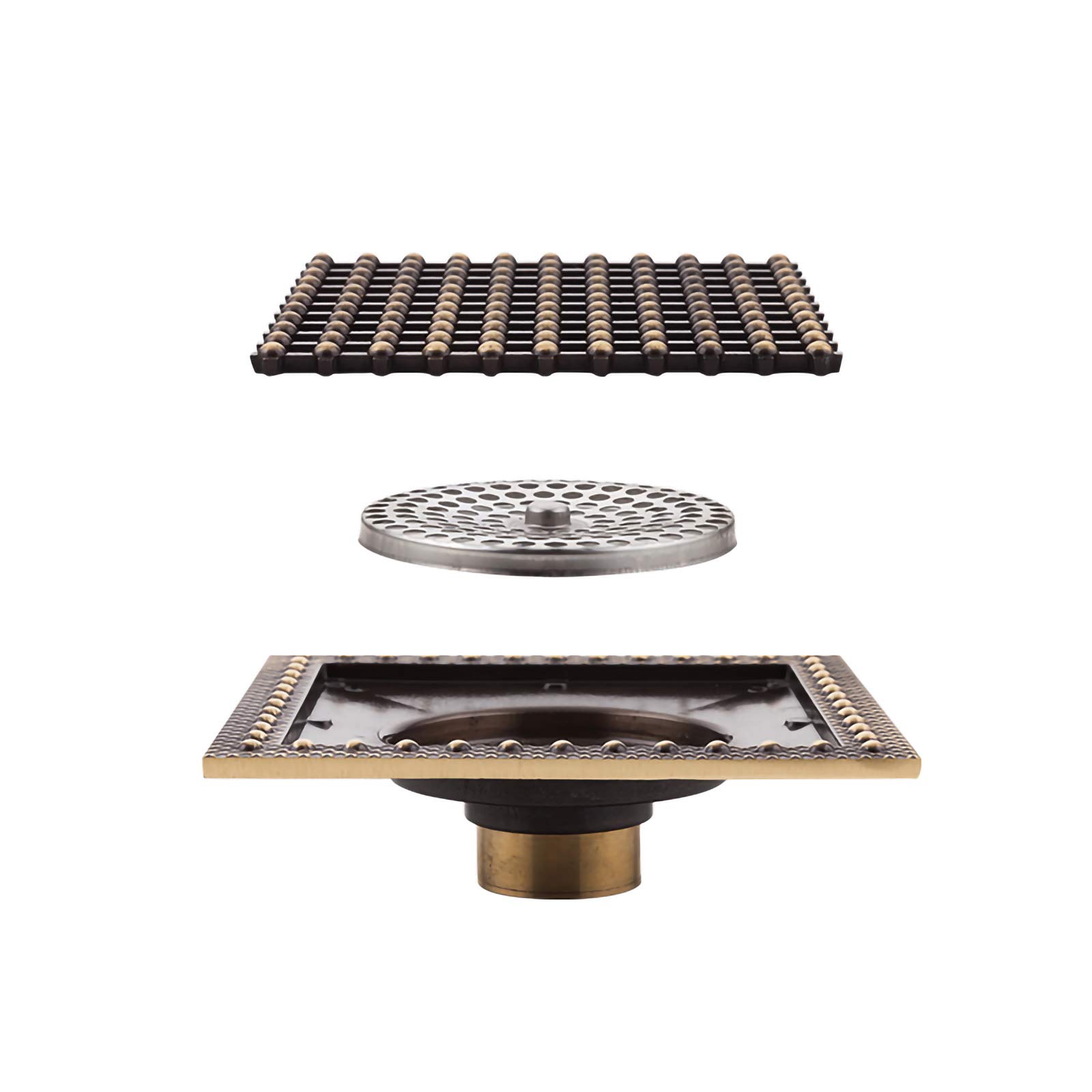 Antique 304 Stainless Steel Shower Drain - 5.9 Inch Square Bathroom Floor Drain with Removable Cover & Deodorizer - High Flow Shower Waste Drain for Bathroom, Shower Room & Wet Room Renovation