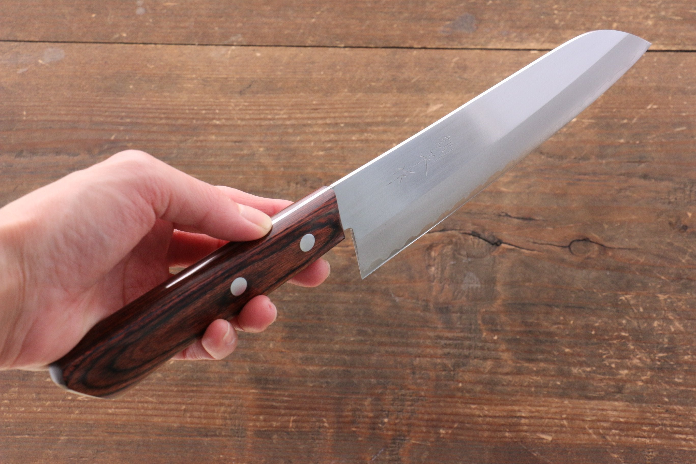 Premium Kunihira VG1 Santoku Knife 170mm - Japanese Migaki Finish with Mahogany Handle - Perfect for Slicing, Dicing & Chopping Vegetables, Meat & Fish