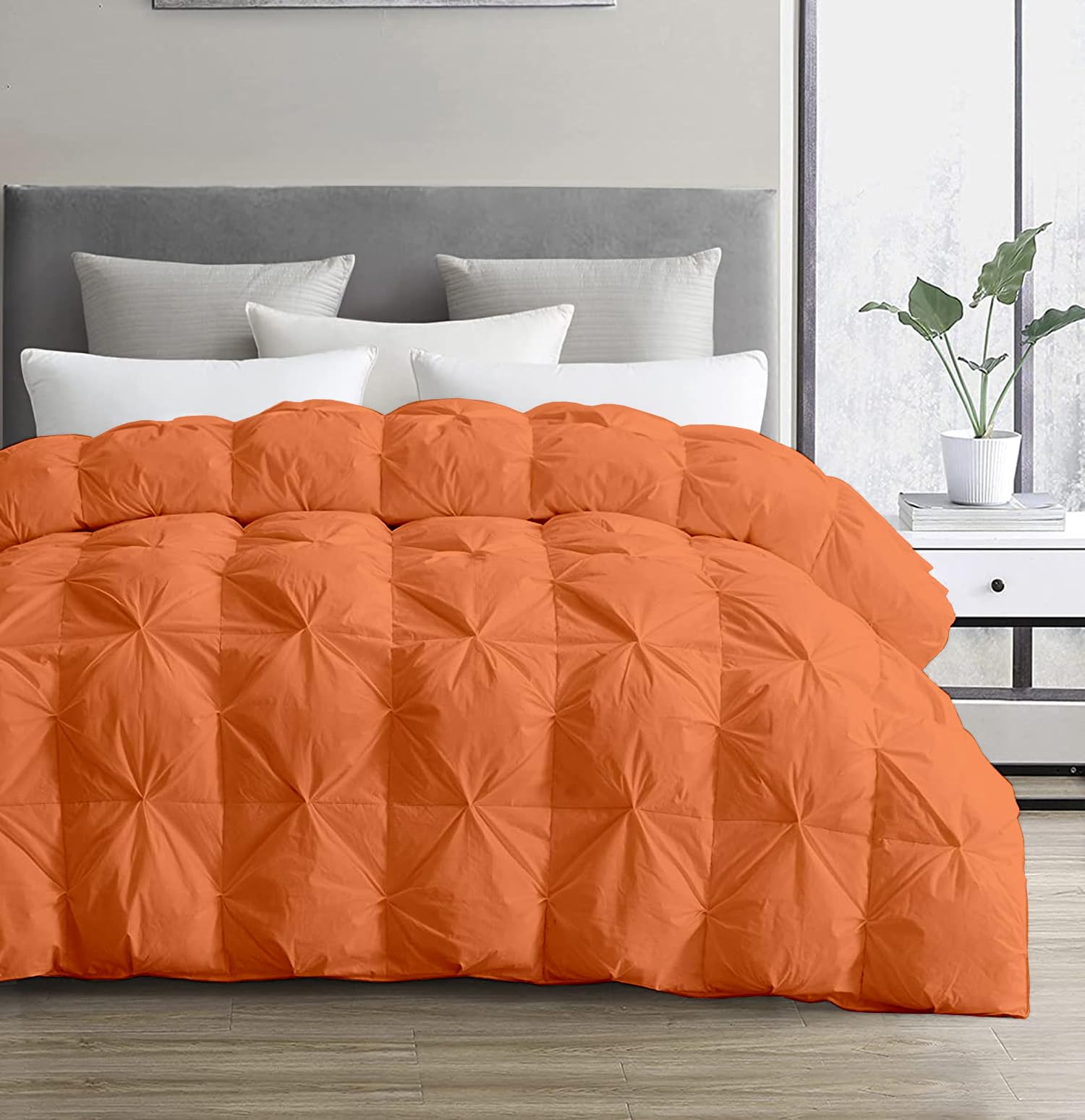 Premium 500 GSM Pinch Pleated Comforter Set with Corner Tabs - 100% Egyptian Cotton Baffle Pintuck Design - All Season Goose Down Oversized King Comforter (120