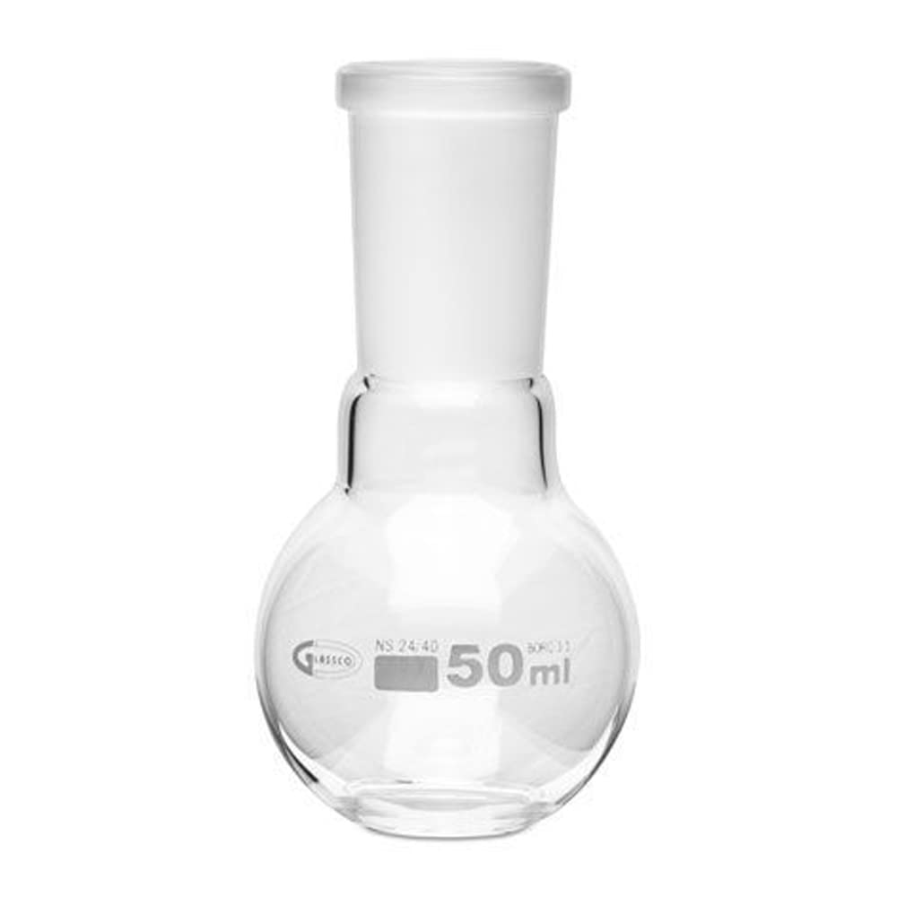 United Scientific Supplies FRB057-50 Round Bottom Boiling Flask with Ground Glass Joint - 24 Pack - Laboratory Glassware for Chemistry Experiments & Distillation Setups