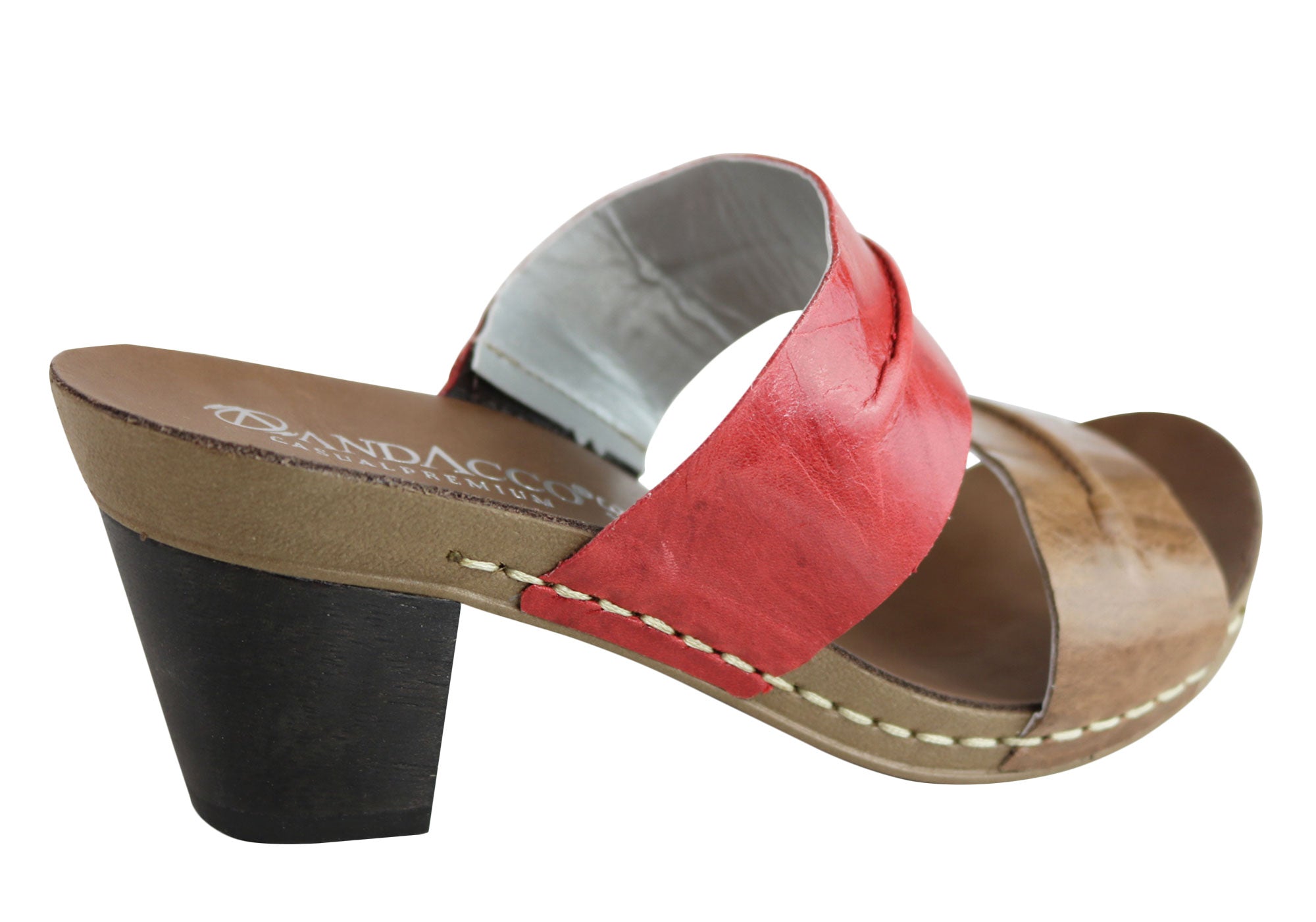 Andacco Vincenza Women's Leather Mid Heel Sandals Slides - Comfortable Brazilian Made Shoes for Casual Outings & Summer Weddings