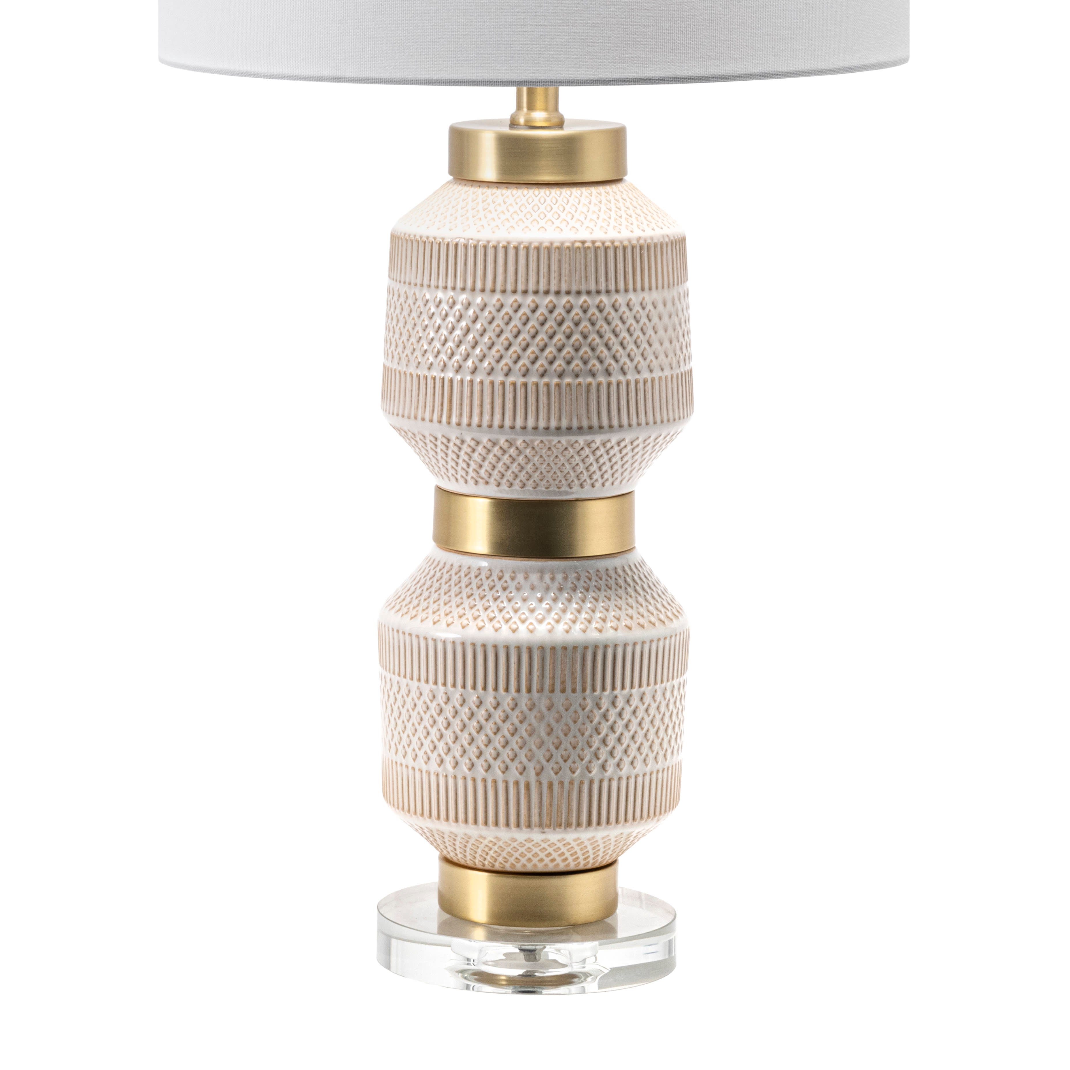 29 Inch Stacked Ceramic Oriental Table Lamp in Ivory - Elegant Home Decor for Living Room, Bedroom, or Office Lighting
