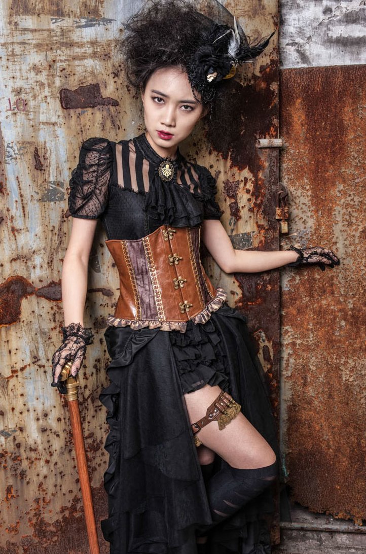 Steampunk Victorian Lace-Up Corset Pencil Skirt with Ruffles - Black | Retro Punk Gothic Fashion for Cosplay, Renaissance Fairs & Alternative Outfits