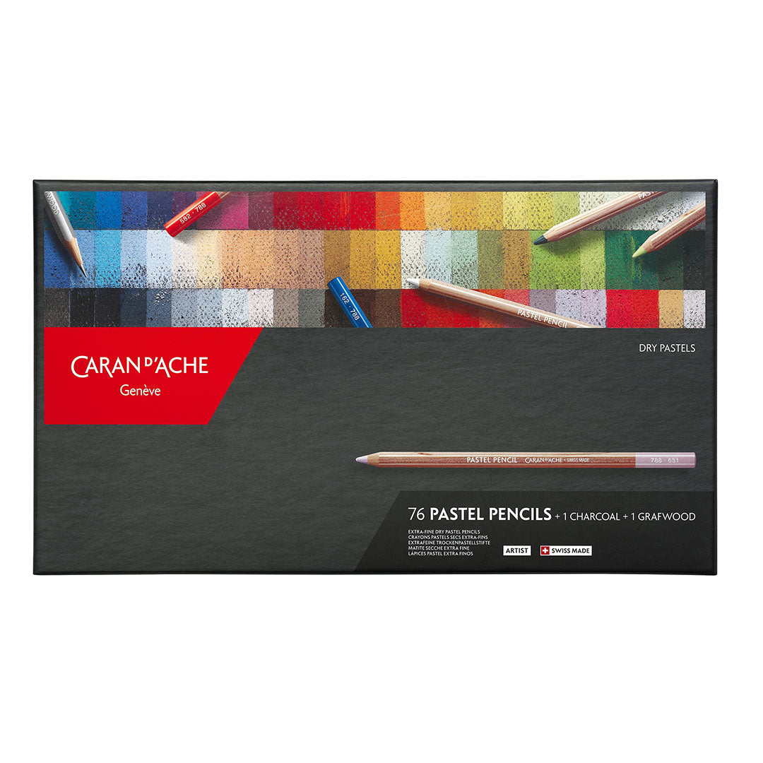 Premium Caran d'Ache Pastel Pencils - Set of 76 Assorted Colors for Professional Artists & Sketching | Ideal for Drawing, Blending, and Fine Art Projects