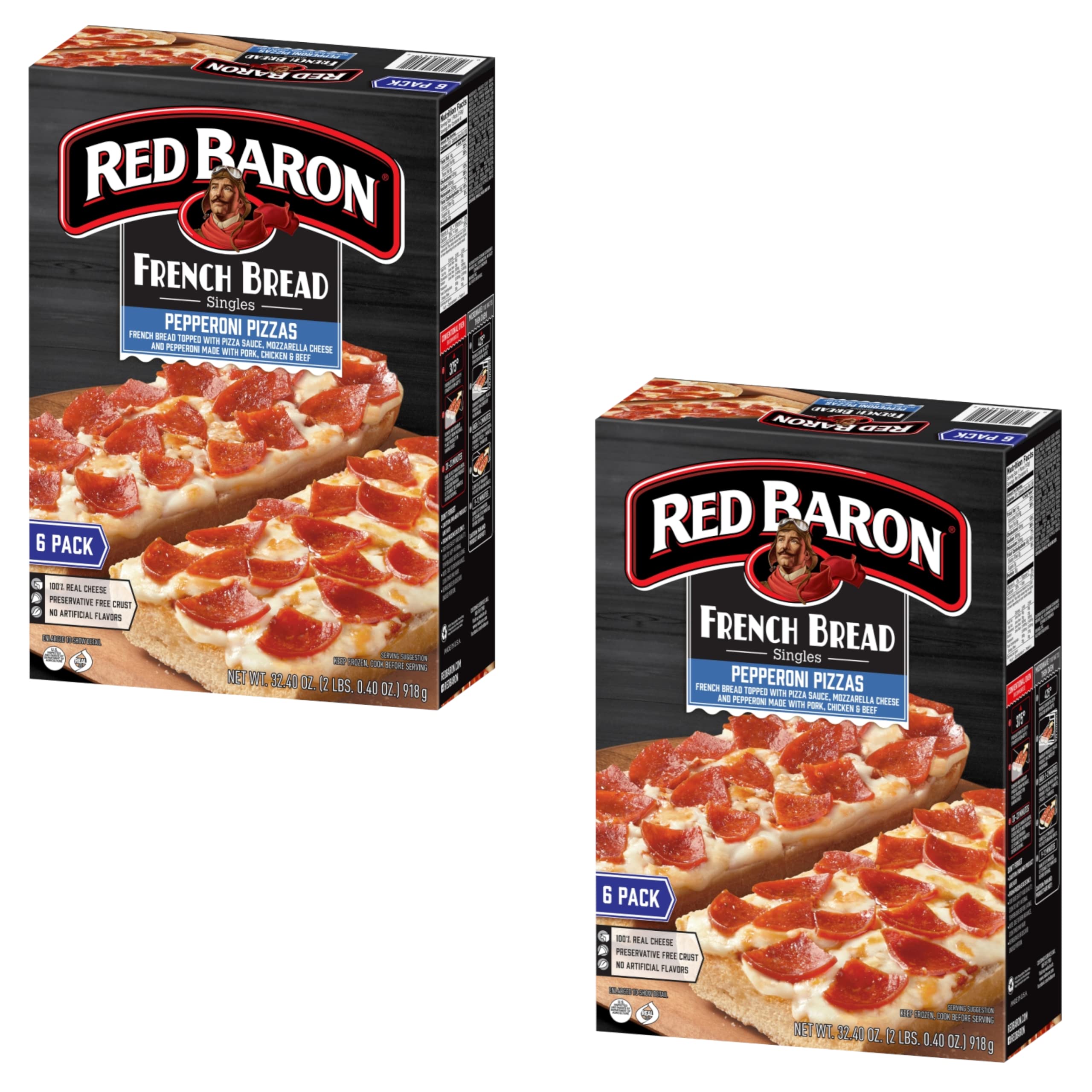 French Bread Pepperoni Pizzas - 2 Pack (6 Pizzas, 32.4 oz Each) - Pork, Chicken & Beef Topped with Pizza Sauce - Preservative-Free Crust - Ready Set Gourmet - Perfect for Quick Lunches, Family Dinners & Game Night Snacks - Donate a Meal Program