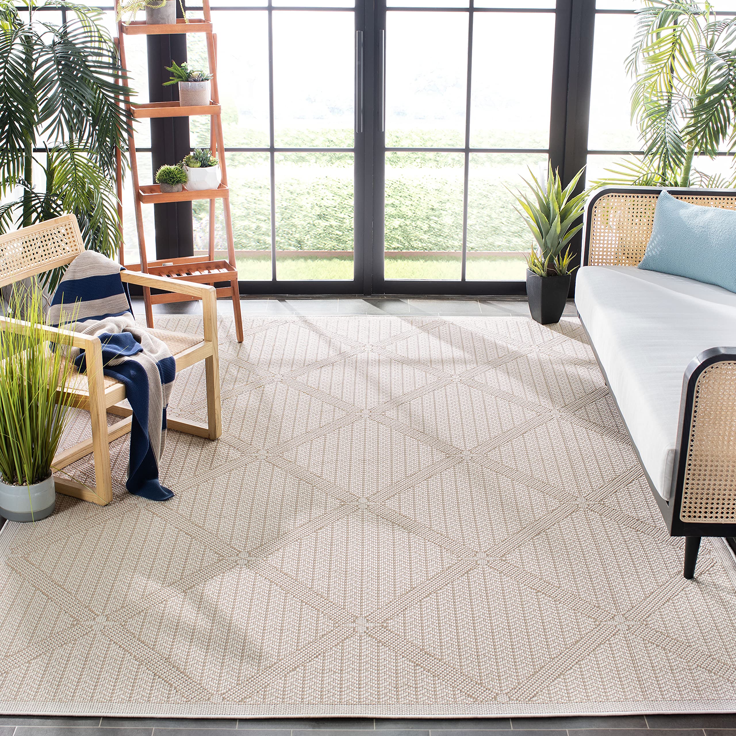 SAFAVIEH Bermuda Collection 8' x 8' Square Cream & Beige Area Rug - Non-Shedding, Machine Washable Indoor/Outdoor Rug for Easy Care - Perfect for Living Room, Bedroom, Patio, Backyard & Mudroom (BMU811A)