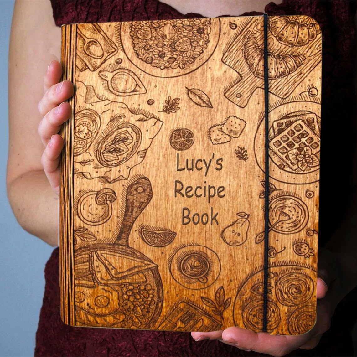 Personalized Wooden Recipe Book Binder - Custom Family Cookbook Journal with Wood Cover, A5 Sketchbook Notebook for Writing - Perfect Mother's Day & Christmas Gift Ideas - Great for Recipe Collection, Meal Planning & Handwritten Cooking Notes