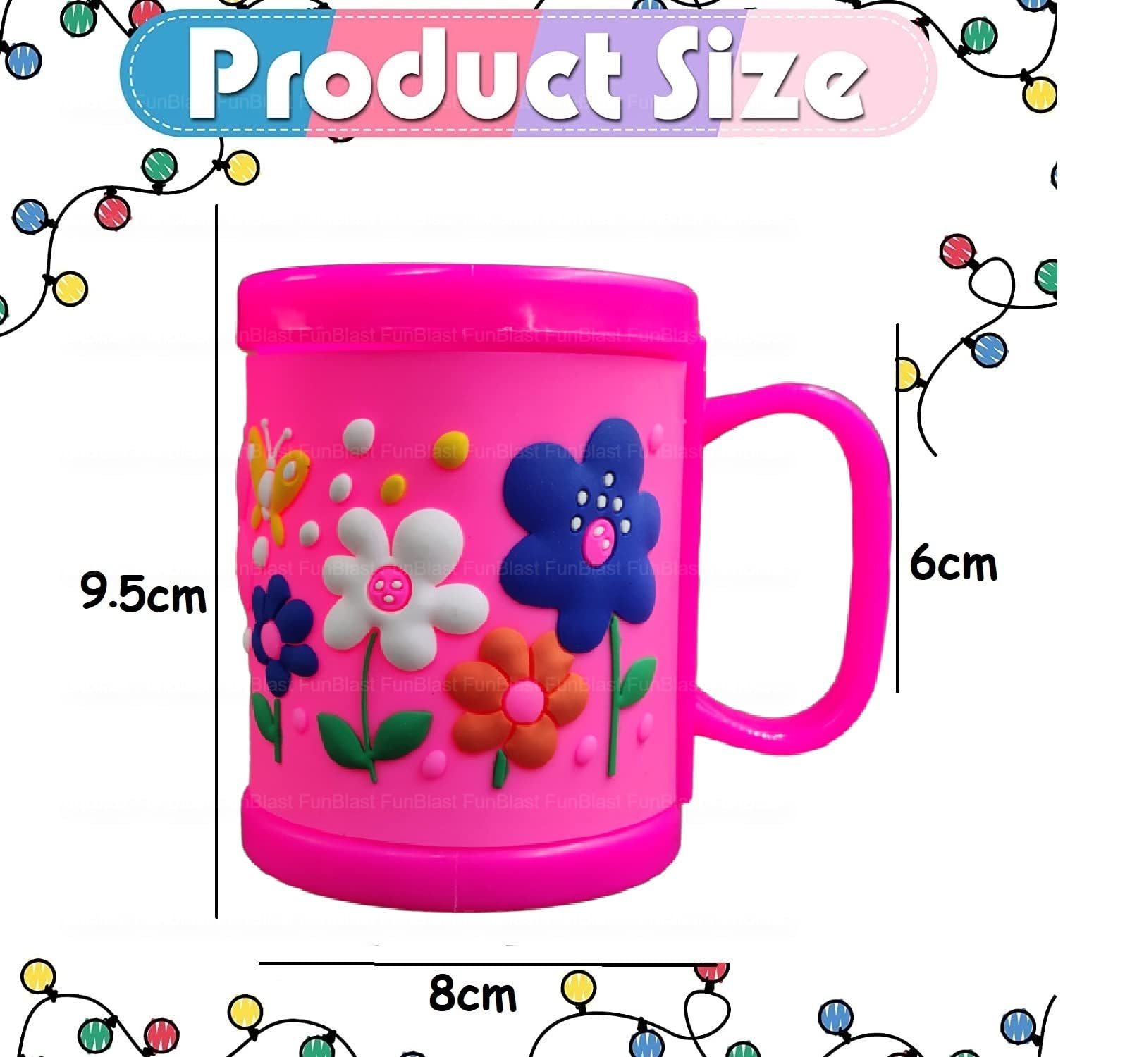 FunBlast Kids Milk Mug with Cartoon Flower Design - 350ML BPA-Free Plastic Drinking Cup for Girls & Boys - Perfect Birthday Gift, Party Favors & Daily Use at Home or School (Pink)