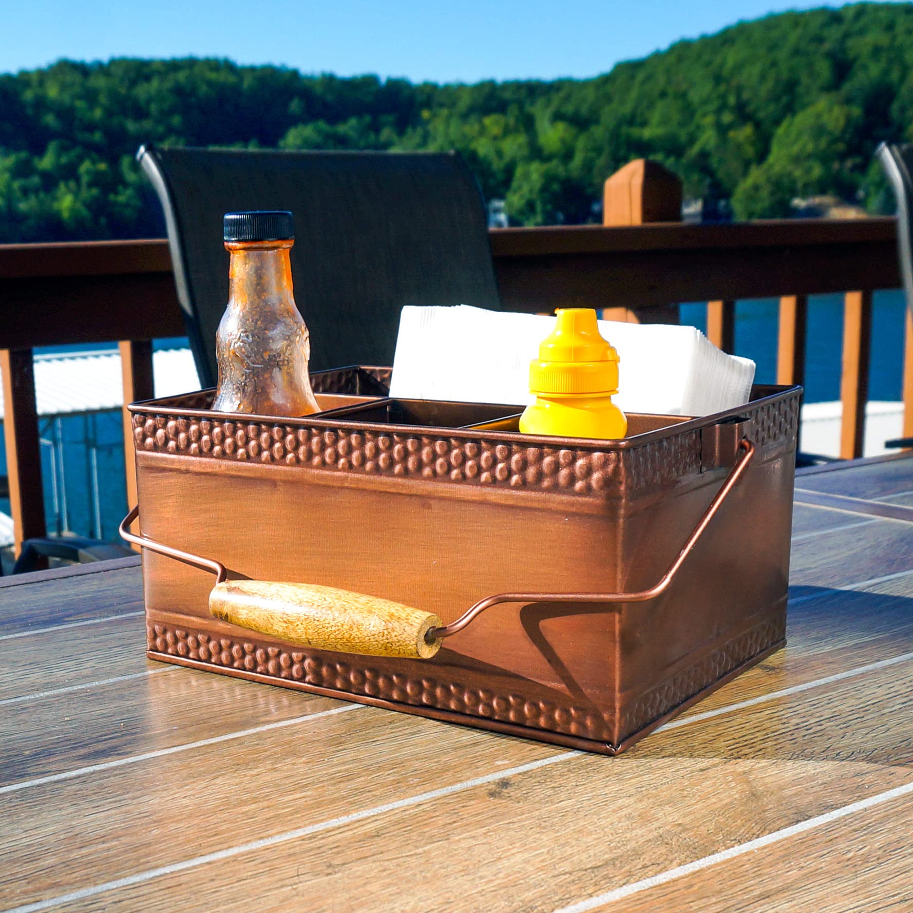 2-Piece Copper Flatware Organizer Set - Farmhouse Kitchen Utensil Caddy, Durable Metal Condiment Holder & Napkin Organizer | Perfect for Restaurants, Home Bars & Farmhouse-Style Kitchens (Ideal for Organizing Cutlery, Spices & Dining Essentials)