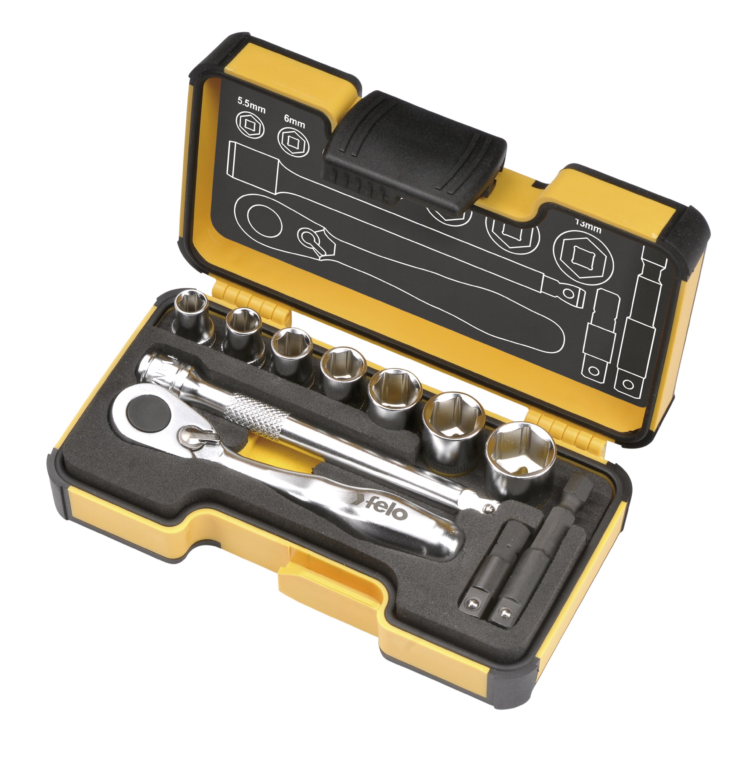 Felo 0715762057 11-Piece XS Box Socket Set - Professional Tool Kit for Automotive, Machinery & DIY Home Repairs