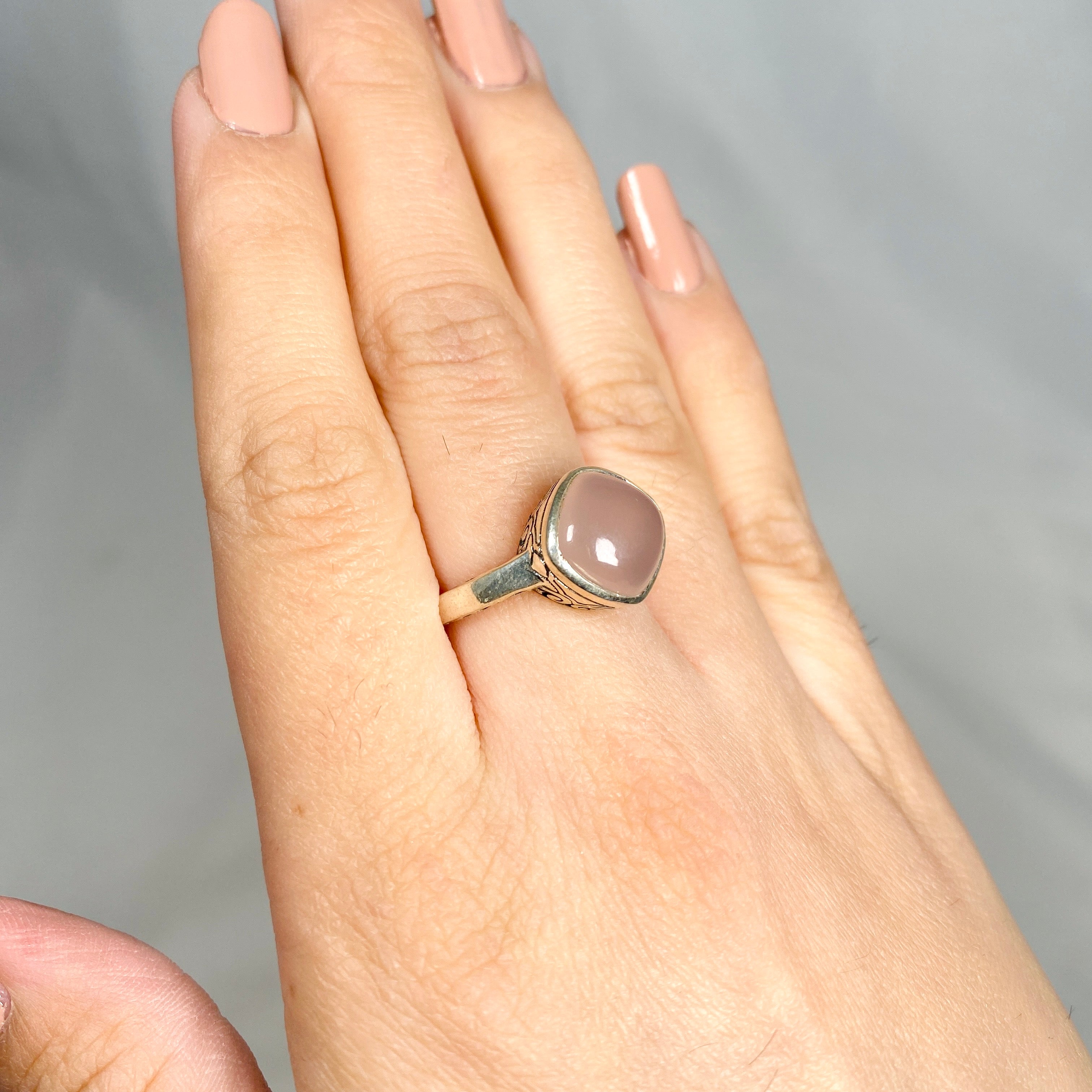 Rose Quartz Square Ring - Boho Style Silver Jewelry R3911 for Women, Perfect for Everyday Wear & Boho Fashion Accessories
