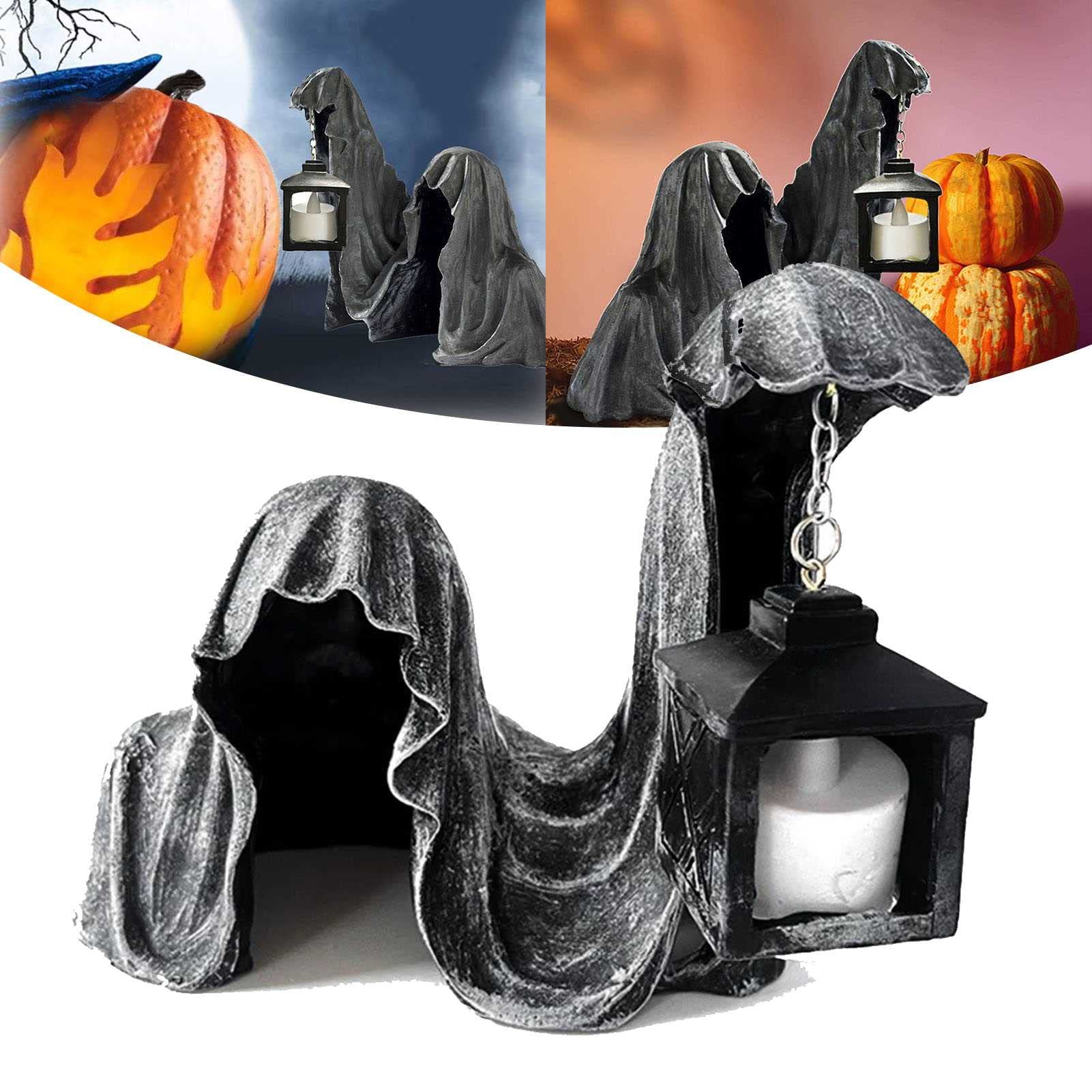 Bulaxxooo Halloween Ghost Statue - Witch Resin Lantern Decor, Faceless Ghost Sculpture with Lantern - Spooky Yard & Home Decoration for Halloween Parties, Haunted House Decor, and Seasonal Display