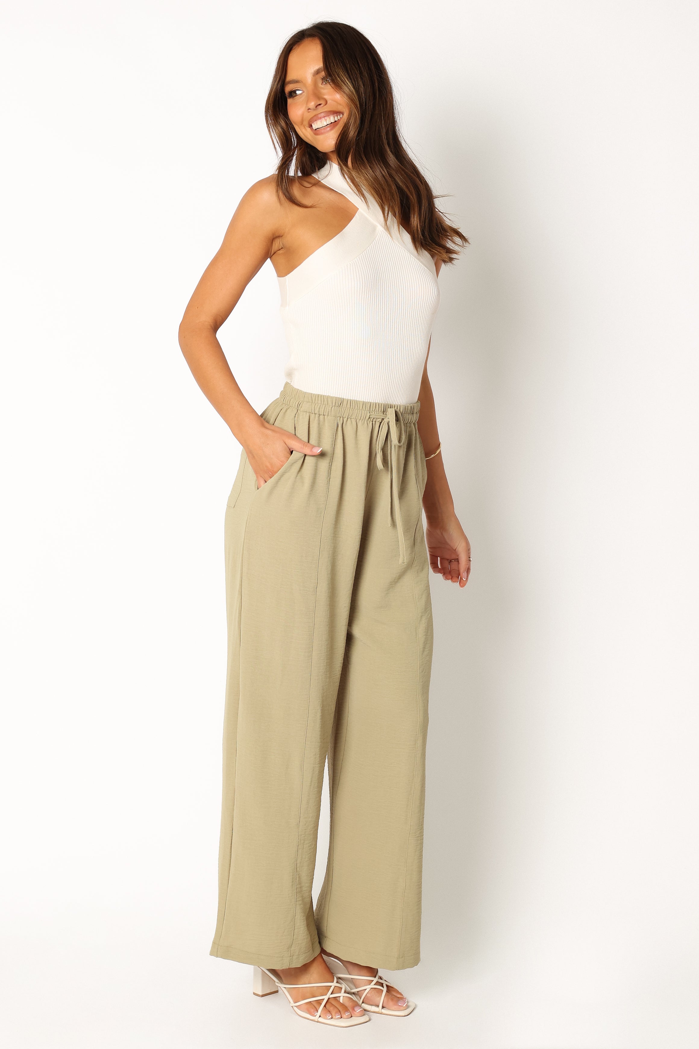 Addie Pant Women's High-Waisted Linen Pants - Soft & Breathable Matcha Green Wide Leg Trousers for Casual Wear, Office & Summer Outfits