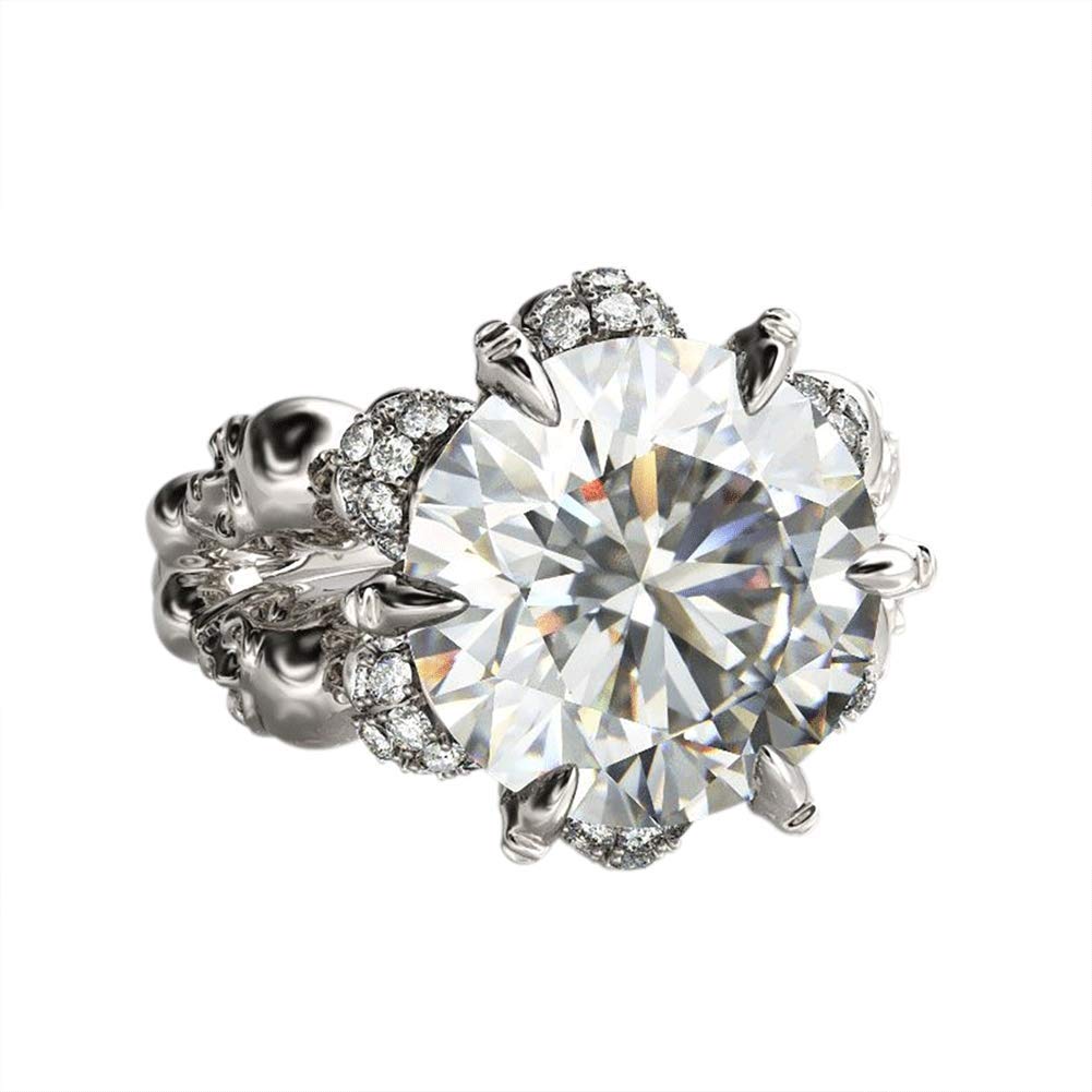 8.4 Carat Round Cut Diamond Skull Ring for Women - 925 Sterling Silver Wedding Band, Cubic Zirconia Solitaire Engagement Ring - Anniversary Promise Gift with Jewelry Box (Perfect for Bridal, Goth Fashion & Unique Proposal)