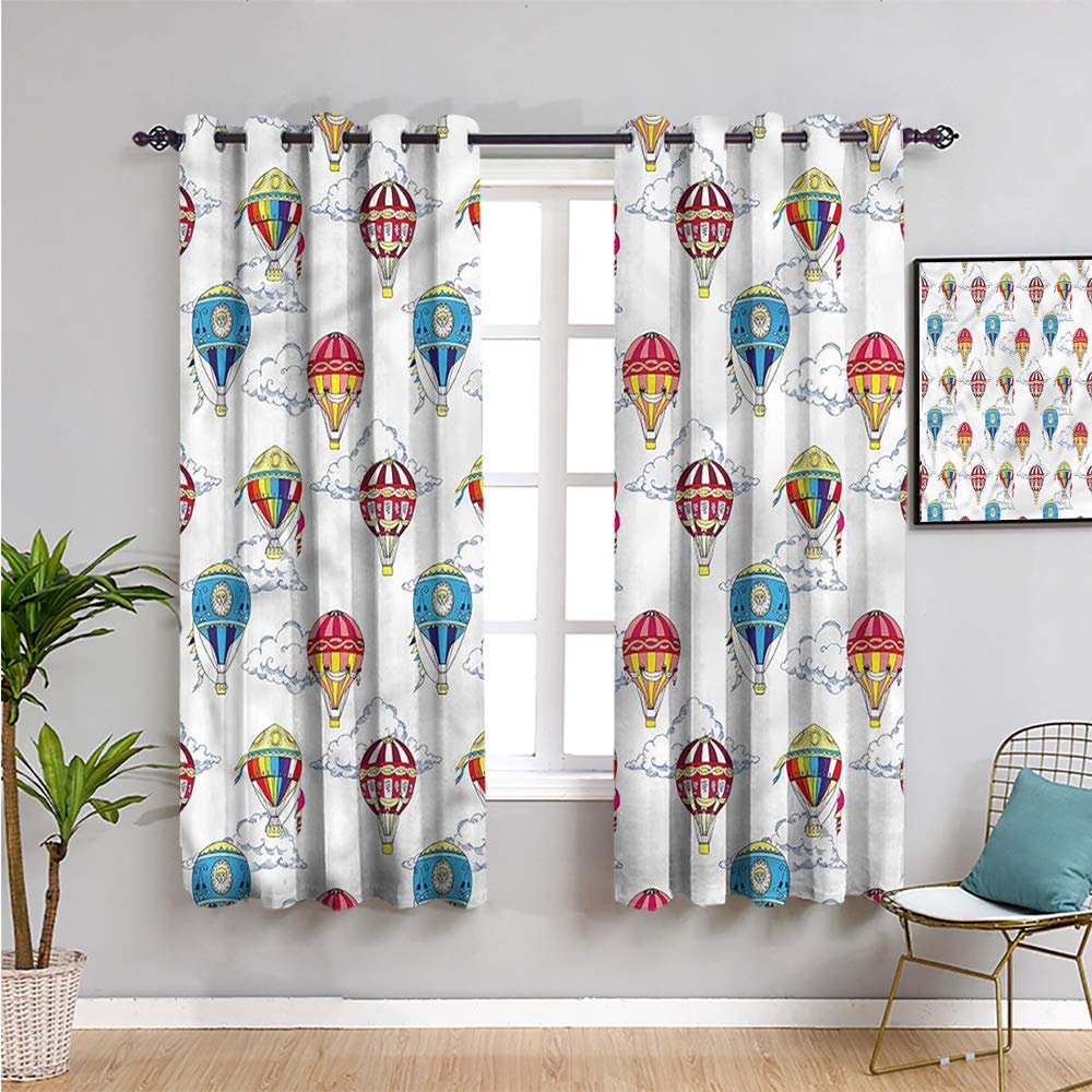 QIAOQIAOLO Blackout Curtains 2 Panels - 84 Inch Length Cloud & Hot Air Balloon Design, 108x84 Inch Window Drapes for Bedroom & Living Room - Light Blocking, Easy Clean, Home Decor
