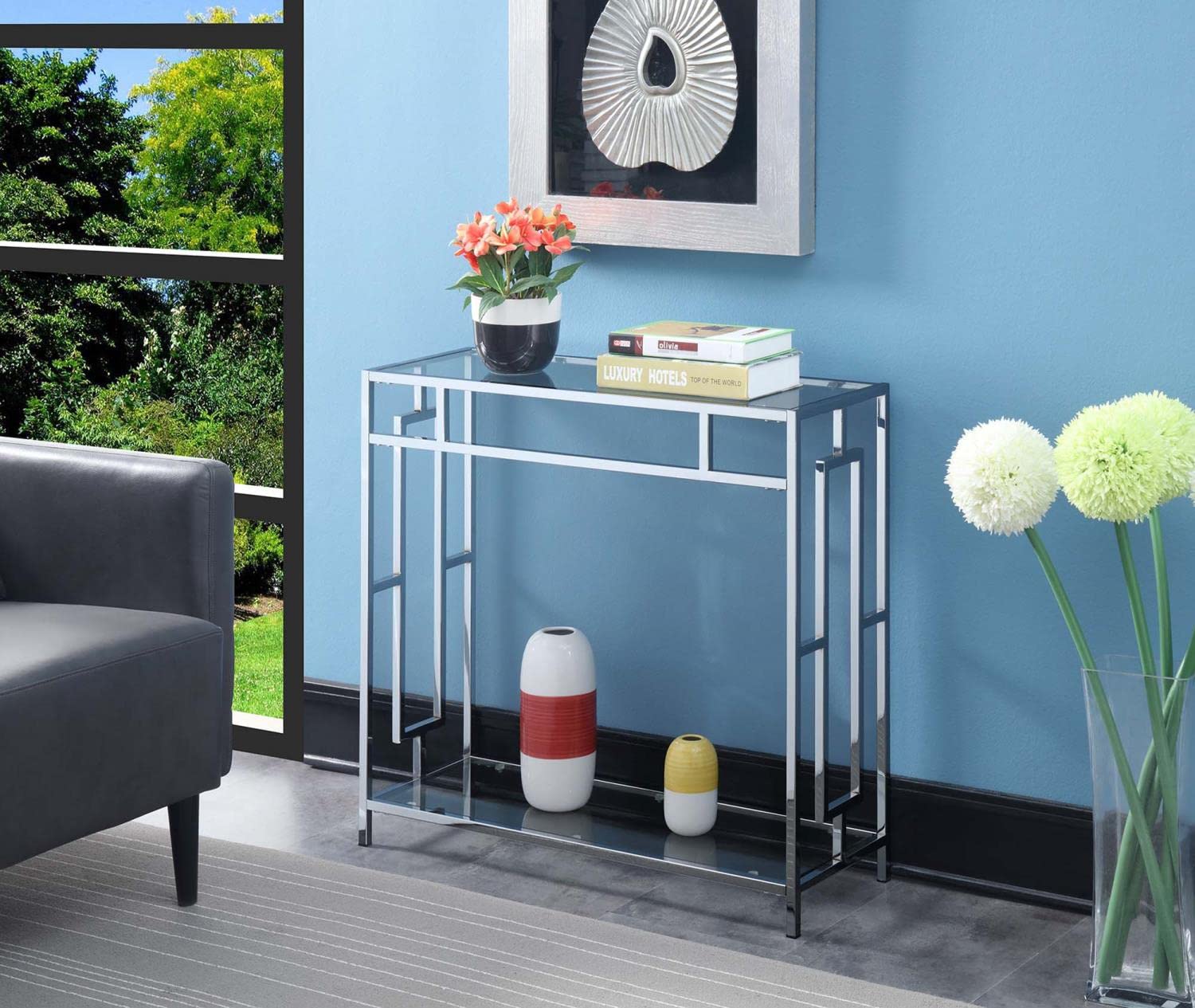 Modern Chrome Glass Hall Table 31.5