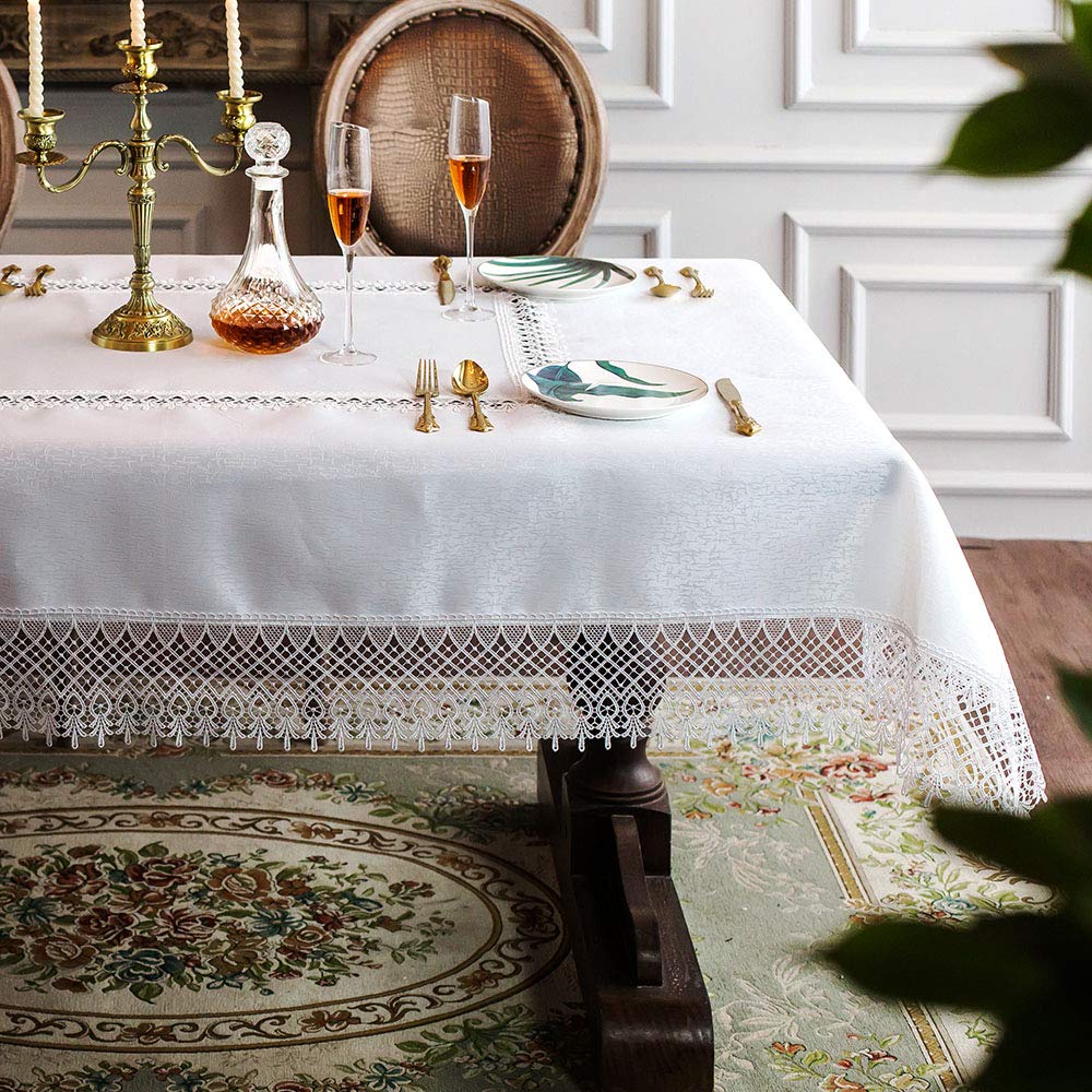 ARTABLE Antique Floral Lace Tablecloth - 60 x 120 Inch White Rectangular Macrame Table Cover for Farmhouse, Rustic Kitchen, Outdoor Party, Birthday & Picnic Decor | Perfect for Dining Tables, Wedding Receptions, and Tea Party Settings