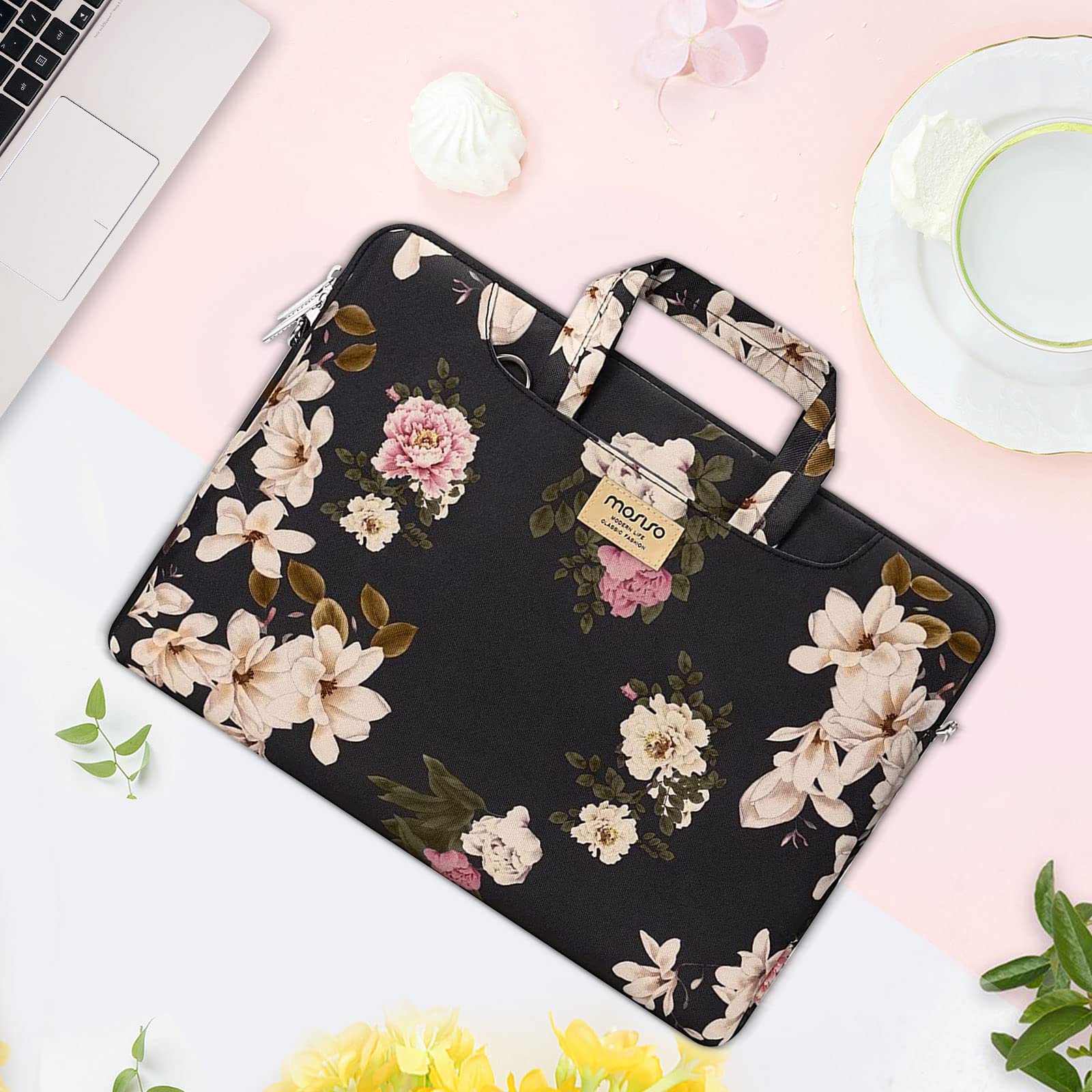 MOSISO Laptop Shoulder Bag for MacBook Air/Pro 13-13.3 inch & MacBook Pro 14 inch M1 M2 M3 (2021-2023) - Lightweight Polyester Briefcase with Adjustable Strap - Perfect for Work, Travel & Business Meetings