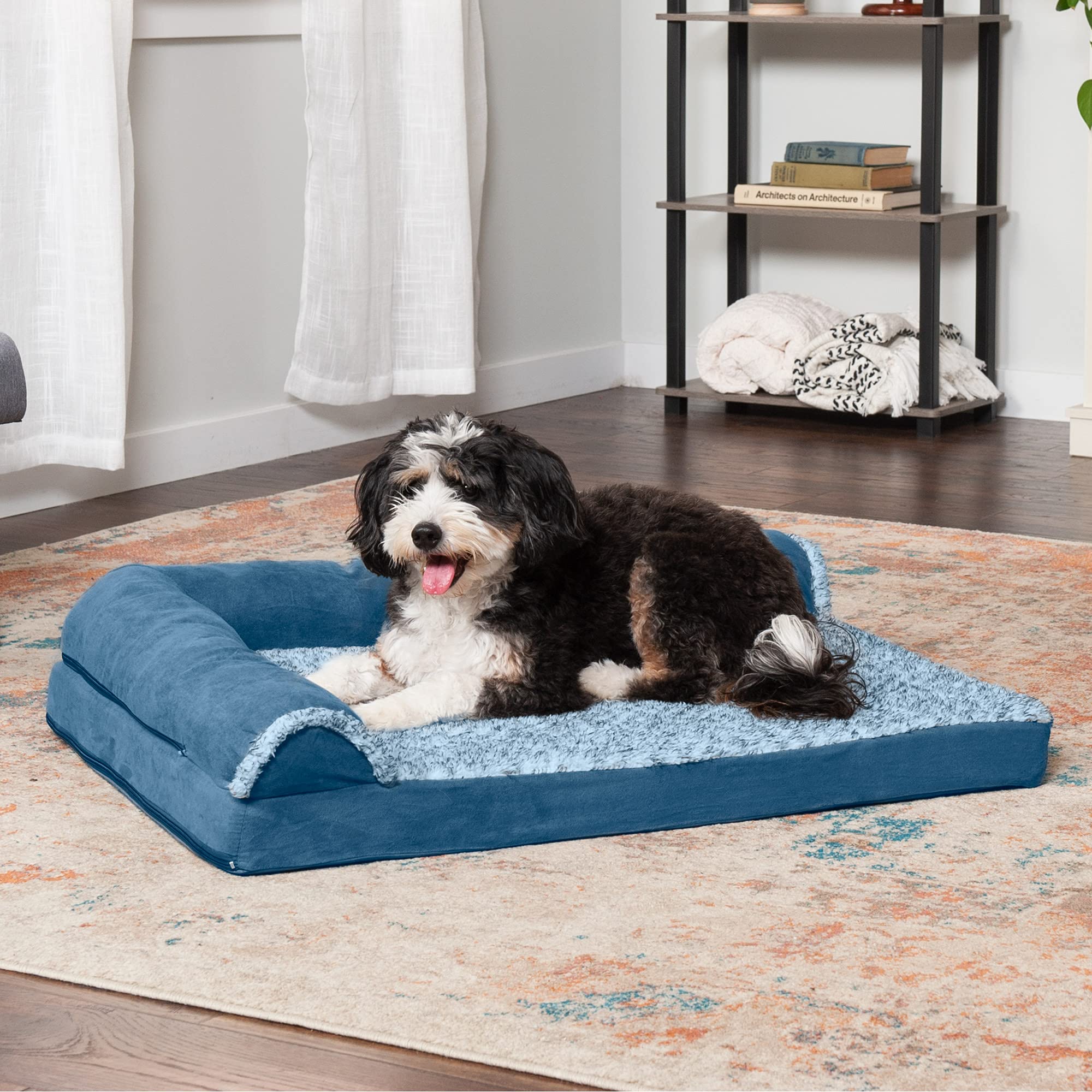 Furhaven Orthopedic Dog Bed for Large Dogs - Washable Cover & Bolsters - Plush Faux Fur - Perfect for Living Room or Bedroom