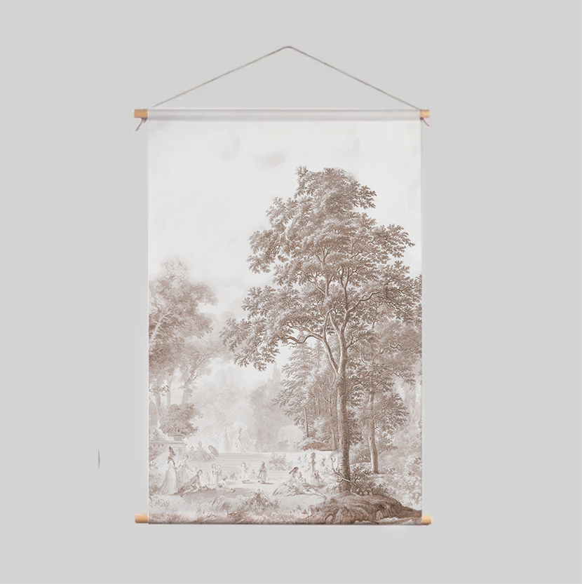 Romantic Garden Brown Textile Poster - Vintage Floral Wall Art for Home Decor, Living Room, Bedroom & Office