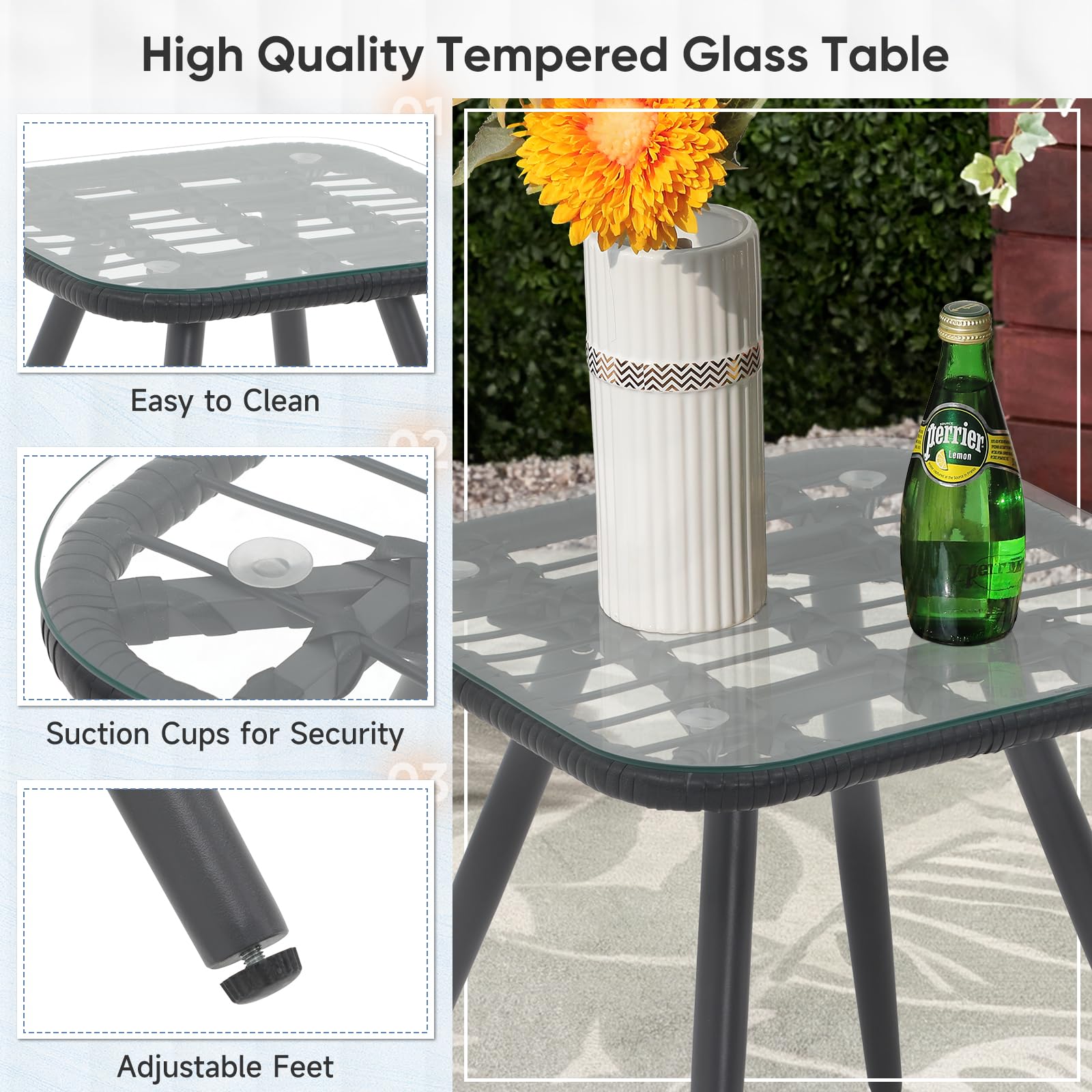 Verano Garden 3-Piece Patio Bistro Set - Outdoor Wicker Conversation Chairs with Cushions & Coffee Table - Perfect for Poolside, Balcony, Garden or Small Patio Furniture