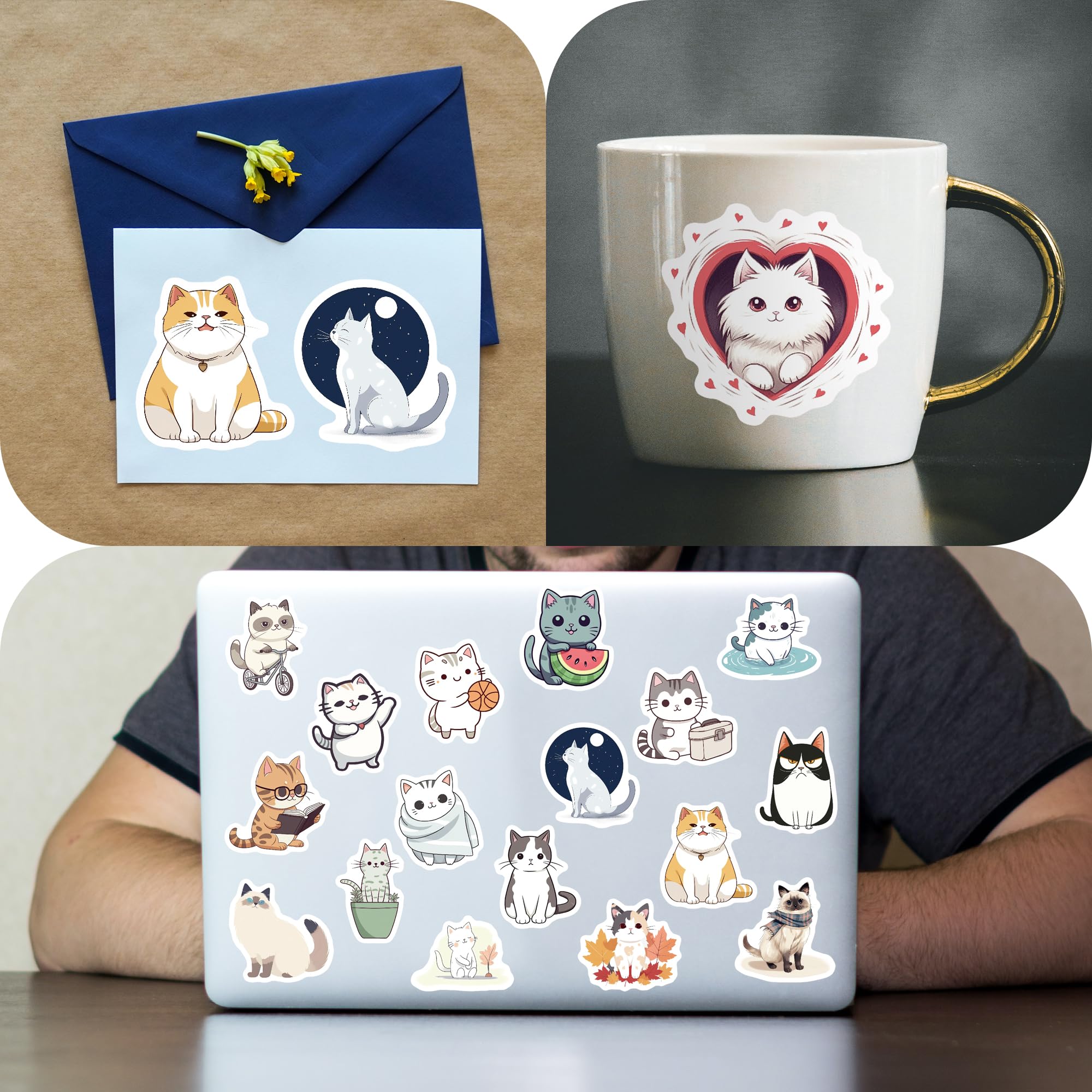 102 Pcs Funny Cat Stickers - Cute Vinyl Waterproof Decals for Teens, Adults & Kids - Perfect for Water Bottles, Laptops, Skateboards & DIY Crafts - Durable Adhesive for School, Office & Home Decor