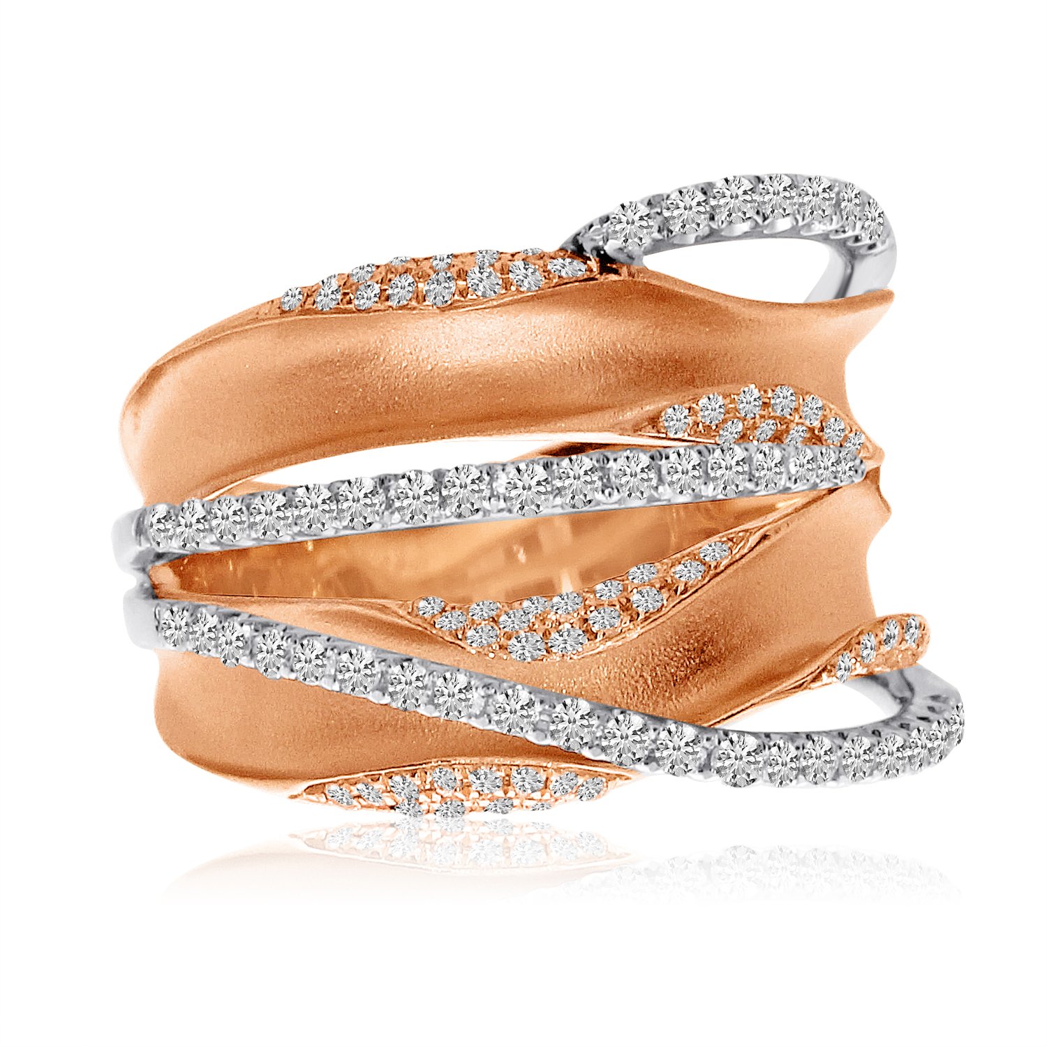 14K Rose Gold Crossover Diamond Ring for Women - Elegant Stackable Fashion Jewelry - Perfect for Weddings, Anniversaries & Everyday Wear