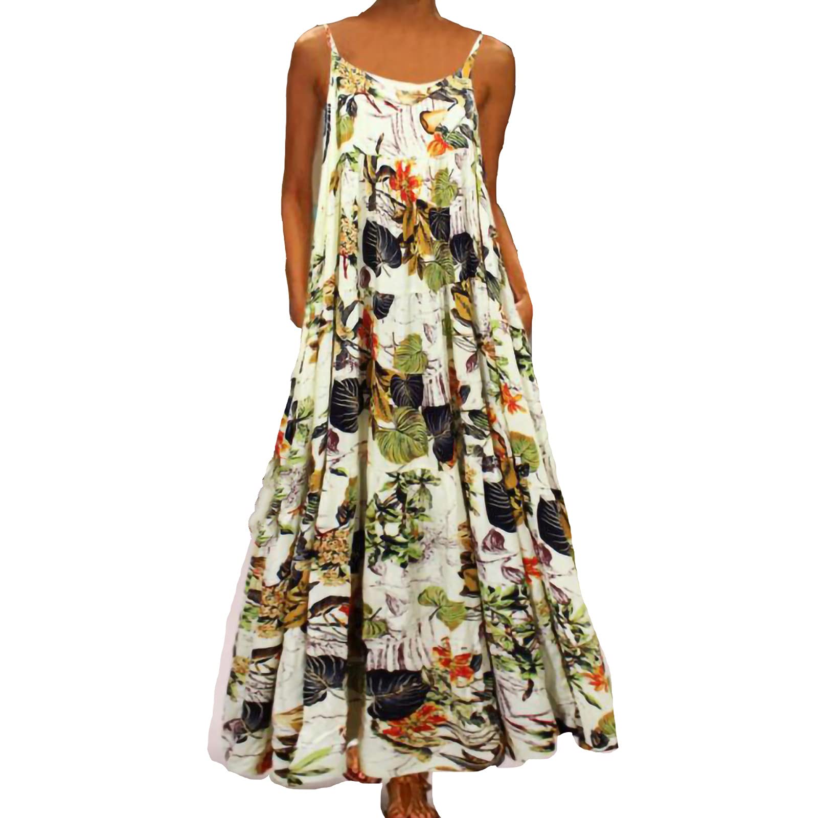 Plus Size Women's Vintage Bohemian Floral Print Dress - Sleeveless/Long/Short Sleeve Options for Casual Wear, Beach Vacation & Summer Outfits