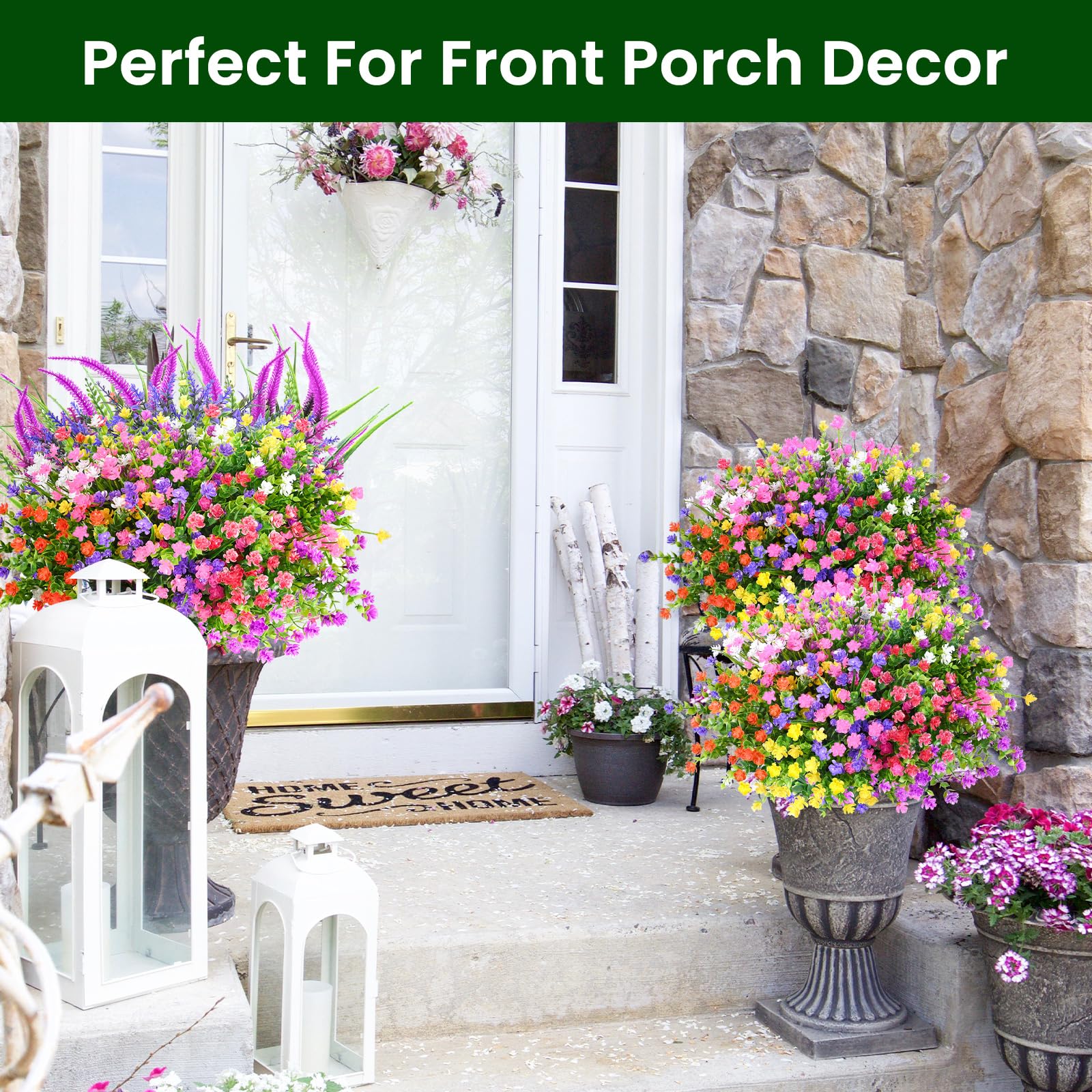 20PCS UV Resistant Artificial Plants Outdoor - Fake Flowers for Planters, Front Porch, Garden & Patio Decor - Durable Faux Greenery for Year-Round Beauty