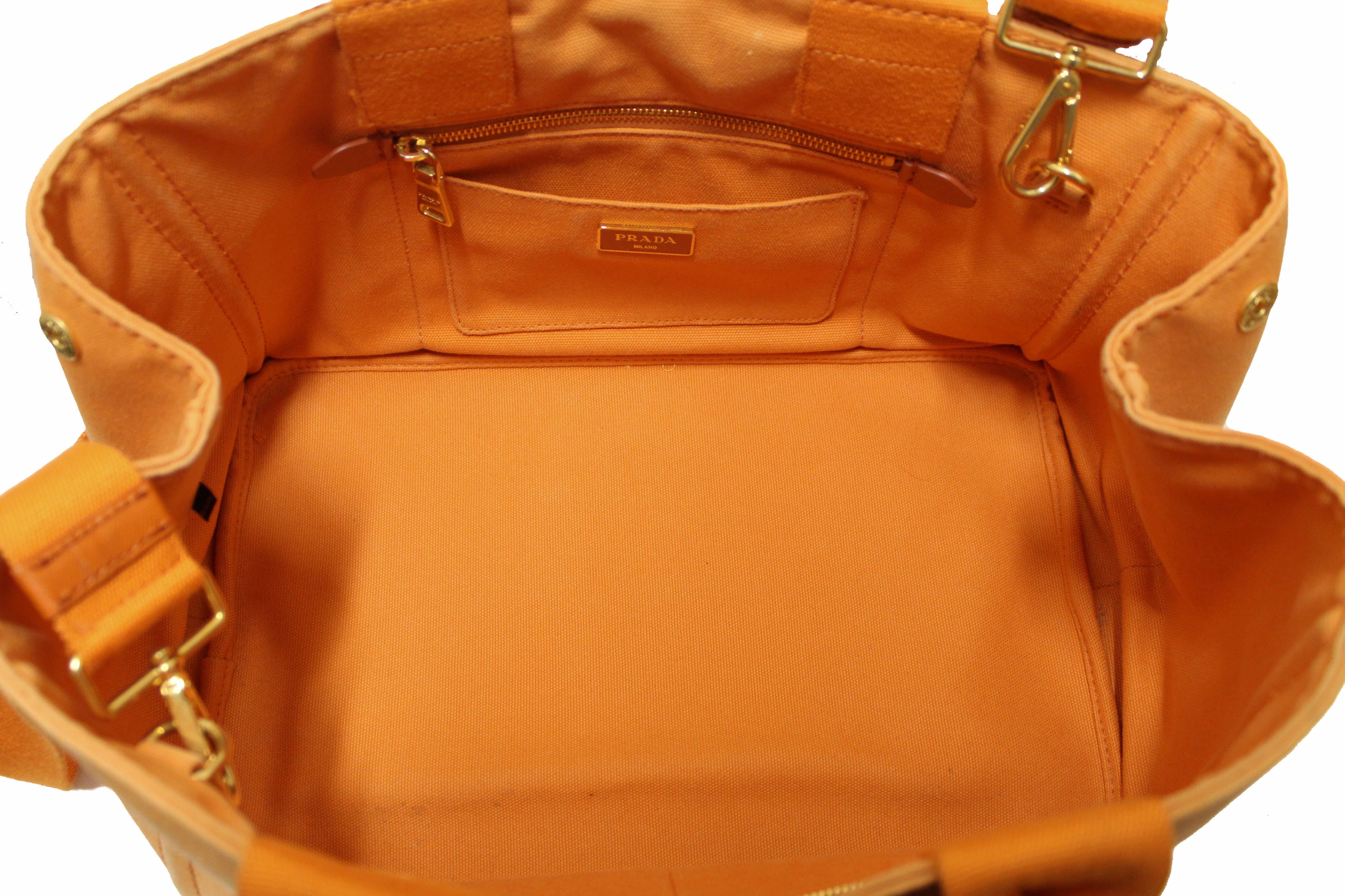Authentic Prada Orange Canapa Canvas Logo Tote Bag for Women - Luxury Designer Handbag for Work, Travel & Everyday Use