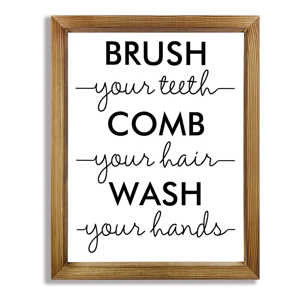 Funny Bathroom Sign Wall Decor - Rustic Wood Farmhouse Bathroom Rules Plaque 12x15 Inch - Family Hanging Wall Art for Toilet & Powder Room (White) | Perfect for Farmhouse, Vintage, or Humorous Home Decor