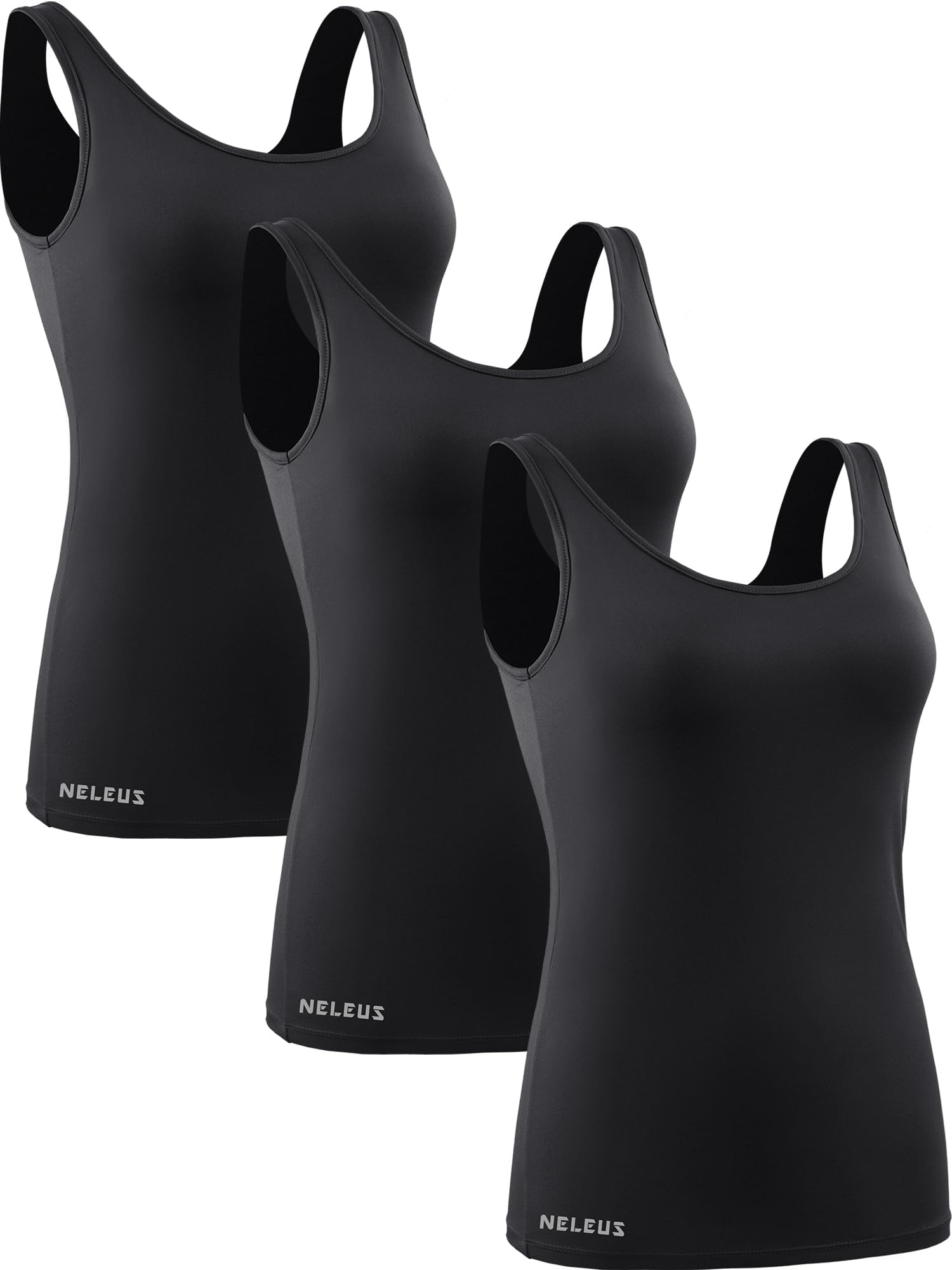 NELEUS Women's 3 Pack Seamless Compression Tank Top with Built-in Bra - Moisture Wicking Yoga Shirts for Running, Workout & Gym - Plus Size Activewear for High Impact Sports & Everyday Wear