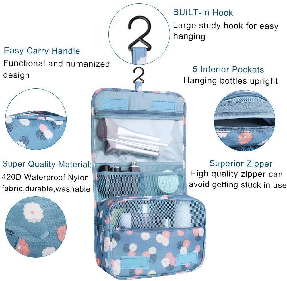 ALMURAT Hanging Travel Toiletry Bag - Waterproof Cosmetic Organizer for Women, Portable Makeup Pouch with Brush Holder for Vacation, Gym, Business Trips & Daily Use