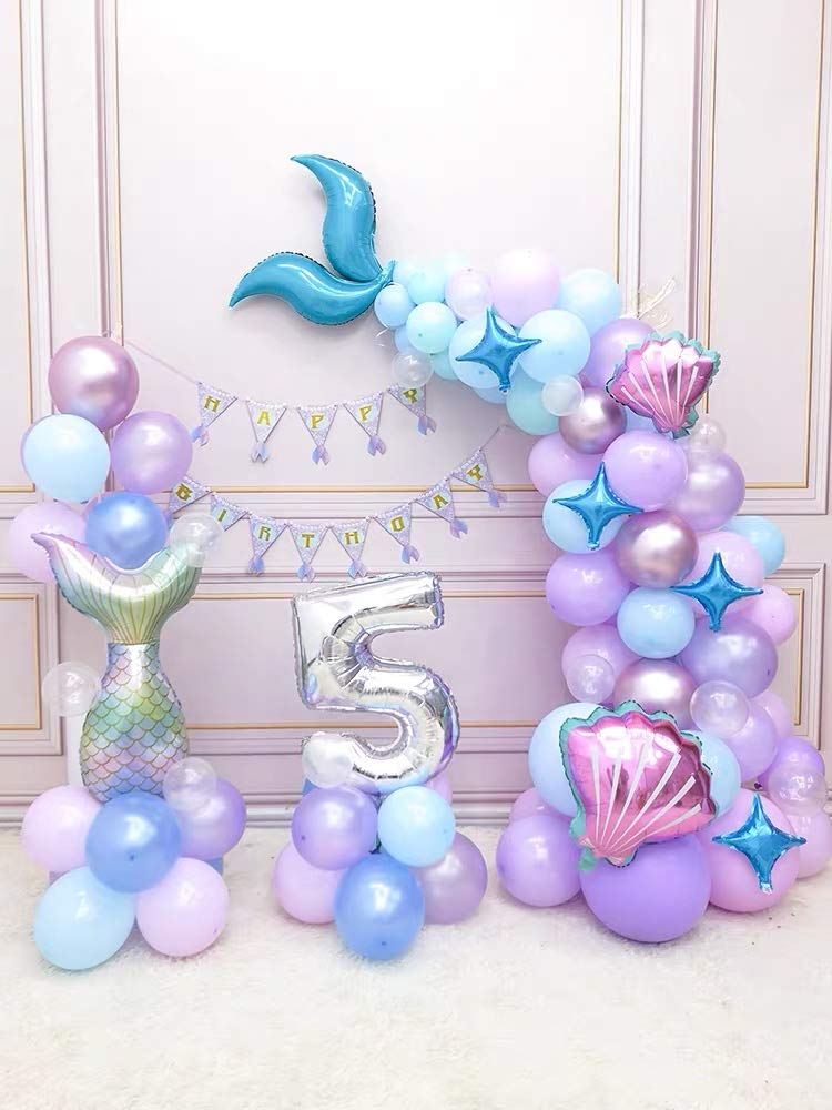 7pcs Mermaid Balloons Number 7 for 1st 2nd 3rd Birthday Party Decorations - Mermaid Tail Themed Party Supplies for Girls - Perfect for Birthday Photos, Baby Showers & Under the Sea Party Decor