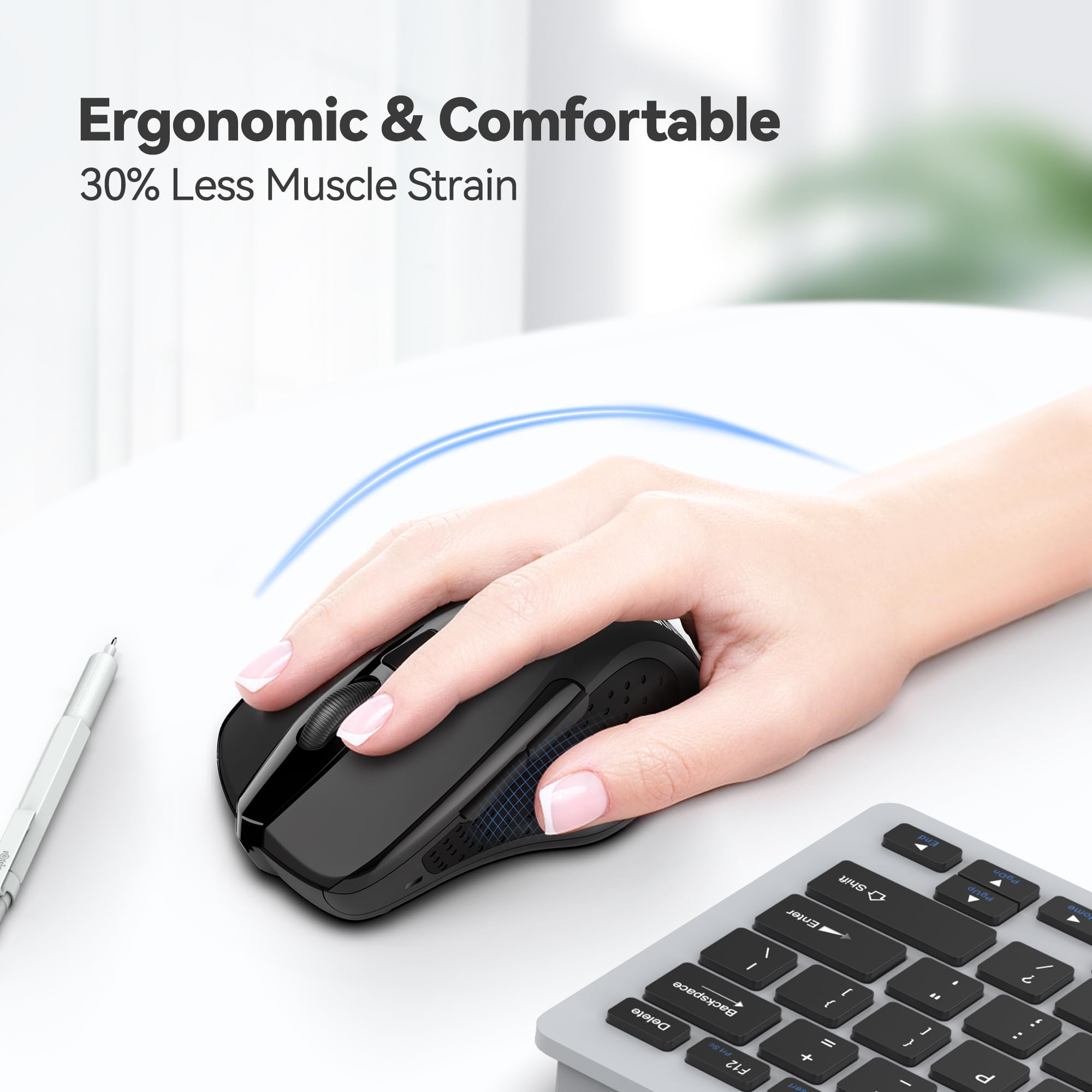 TECKNET 2.4G Ergonomic Wireless Mouse - 6 Buttons, 2600 DPI, 5 Adjustable Levels, 24 Months Battery Life, Ideal for Laptop, PC, Chromebook, Notebook, Home & Office Use