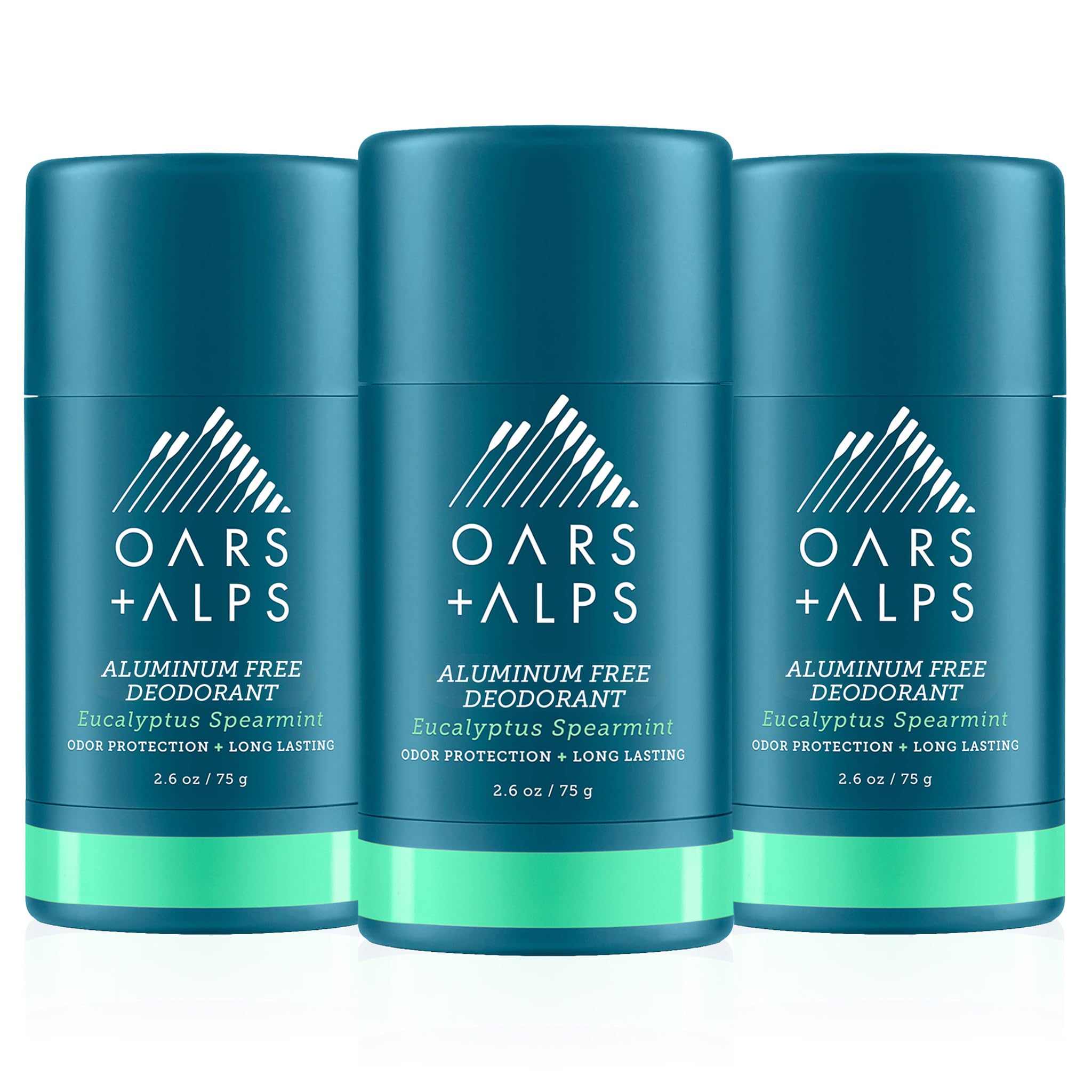 Oars + Alps Aluminum Free Natural Deodorant for Men & Women - Dermatologist Tested, Clean Ingredients, Travel Size (3 Pack, 2.6 Oz Each) - Eucalyptus Spearmint Scent | Gym, Work, Outdoor & Daily Freshness