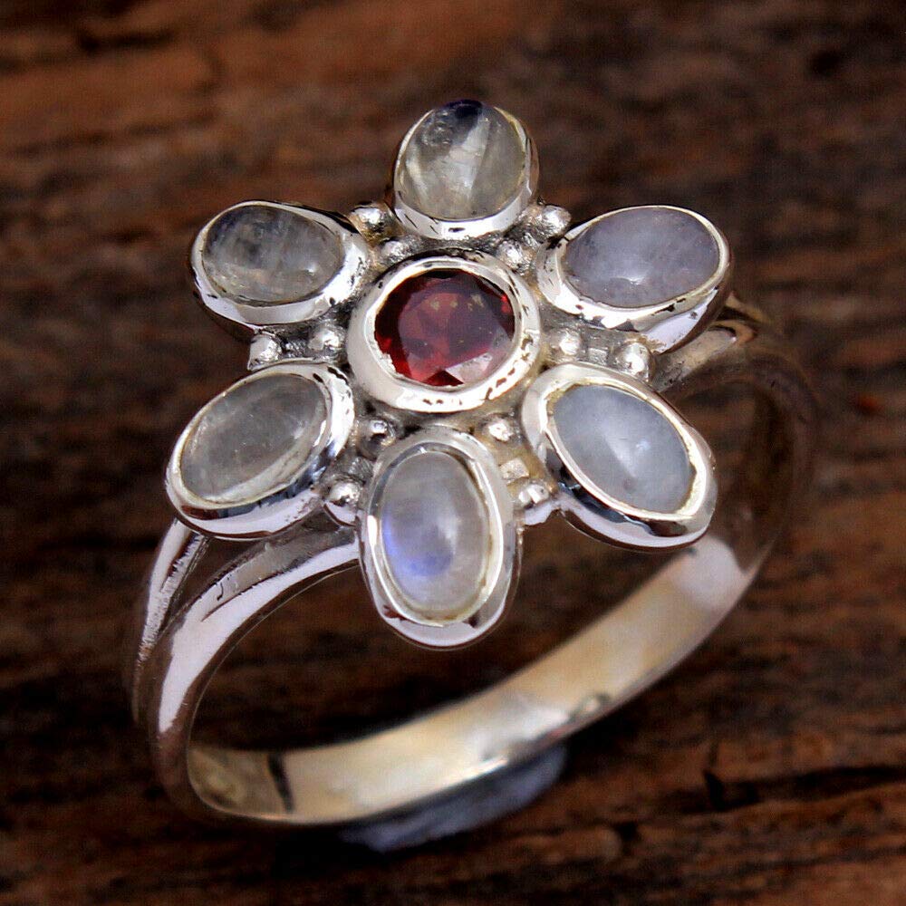 925 Sterling Silver Moonstone Rings for Women - Oval Gemstone Bridesmaid Jewelry, Bezel Set Handmade Multi-Stone Rings | Perfect for Weddings, Engagements & Special Occasions