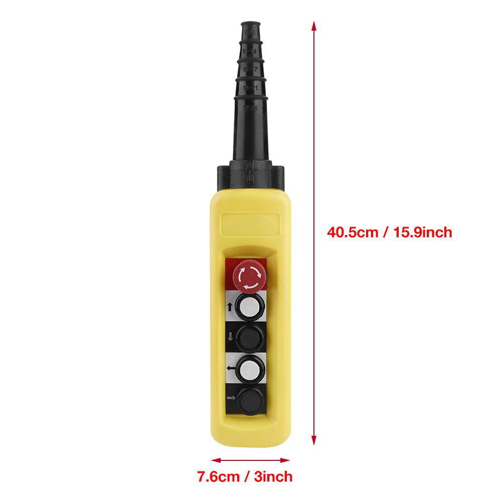 4 Directions Hoist Push Button Switch - 4 Button Crane Lifting Pendant Controller with Emergency Stop for Overhead Cranes & Hoists | Industrial Material Handling Equipment Control