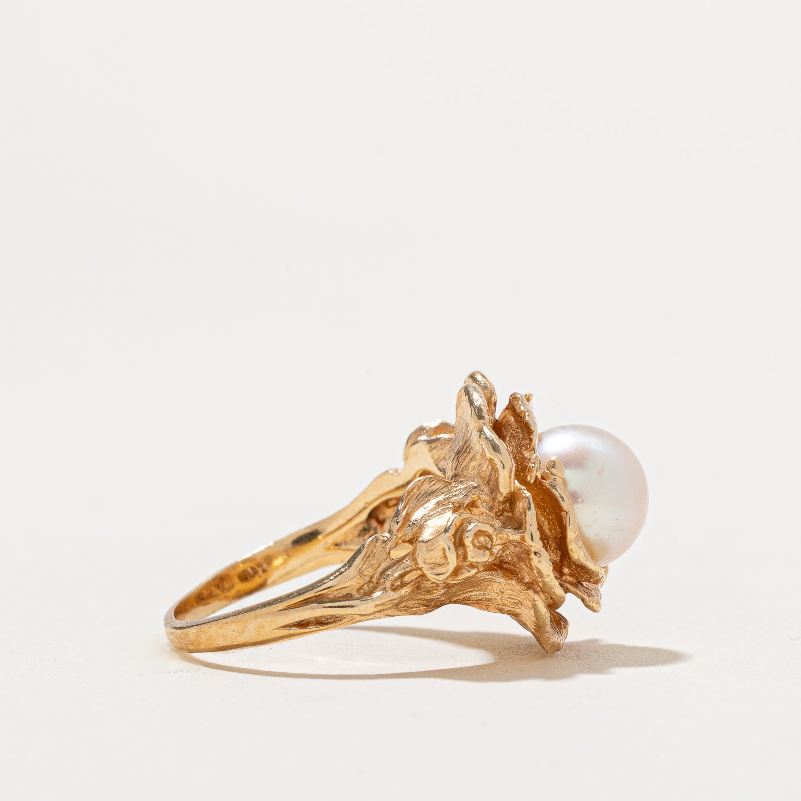 Solitaire Pearl Flower Ring - Elegant 14K Gold Plated Sterling Silver Ring for Women, Size 5.25 | Perfect for Weddings, Anniversaries & Special Occasions