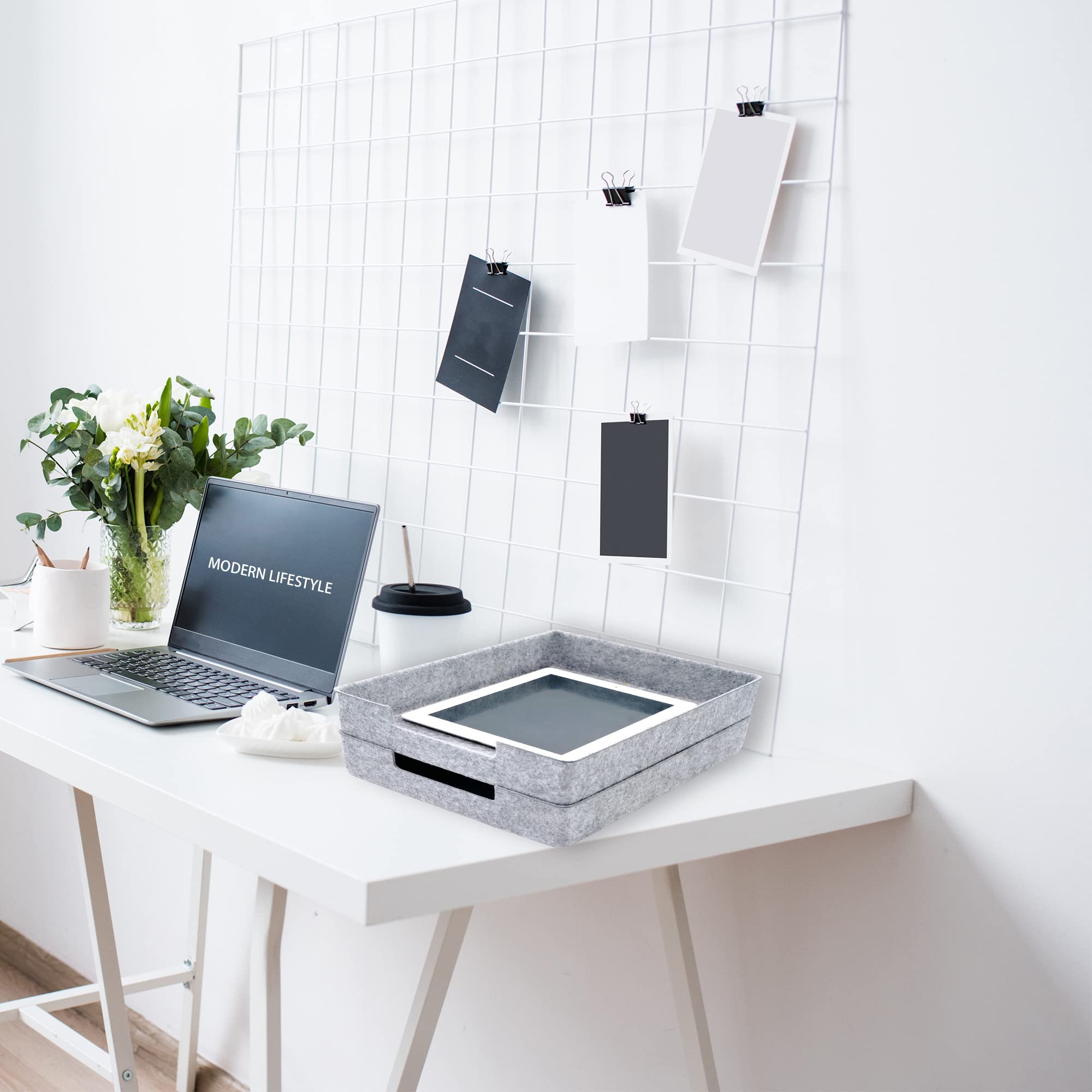 Welaxy 2-Piece Stackable Desk Drawer Organizer Trays - Soft Sturdy Felt Storage Bins for Documents, Files, Papers & Magazines - Office Supplies (Gray) - Perfect for Home, Office & Workspace Organization