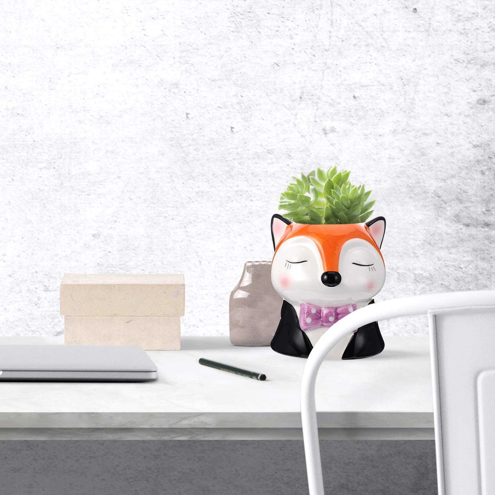 Fox-Shaped Ceramic Planter Pot for Succulents & Cactus – Cute Cartoon Flower Pot for Home Decor, Office Desk, or Garden Planting