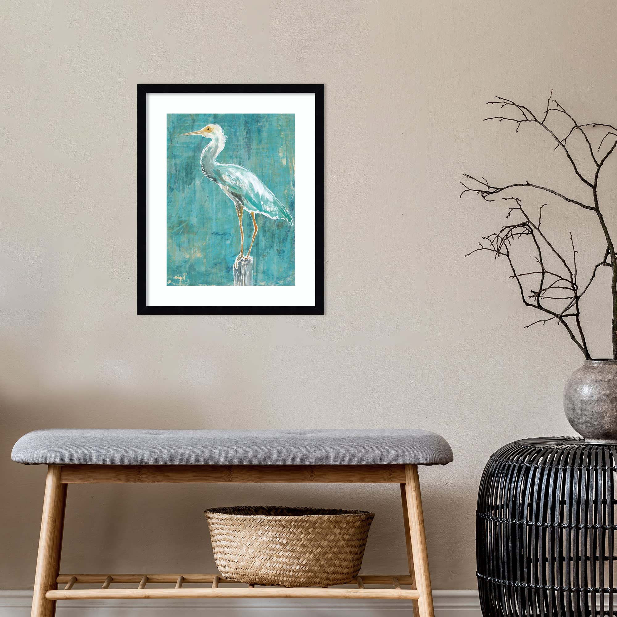 Amanti Art Framed Coastal Egret II Dark Wall Art Print 21x17 by Sue Schlabach - Animal Painting for Beach House Decor, Living Room, Bedroom, Bathroom, Kitchen & Office - Perfect for Coastal Theme Interiors & Nature Lovers