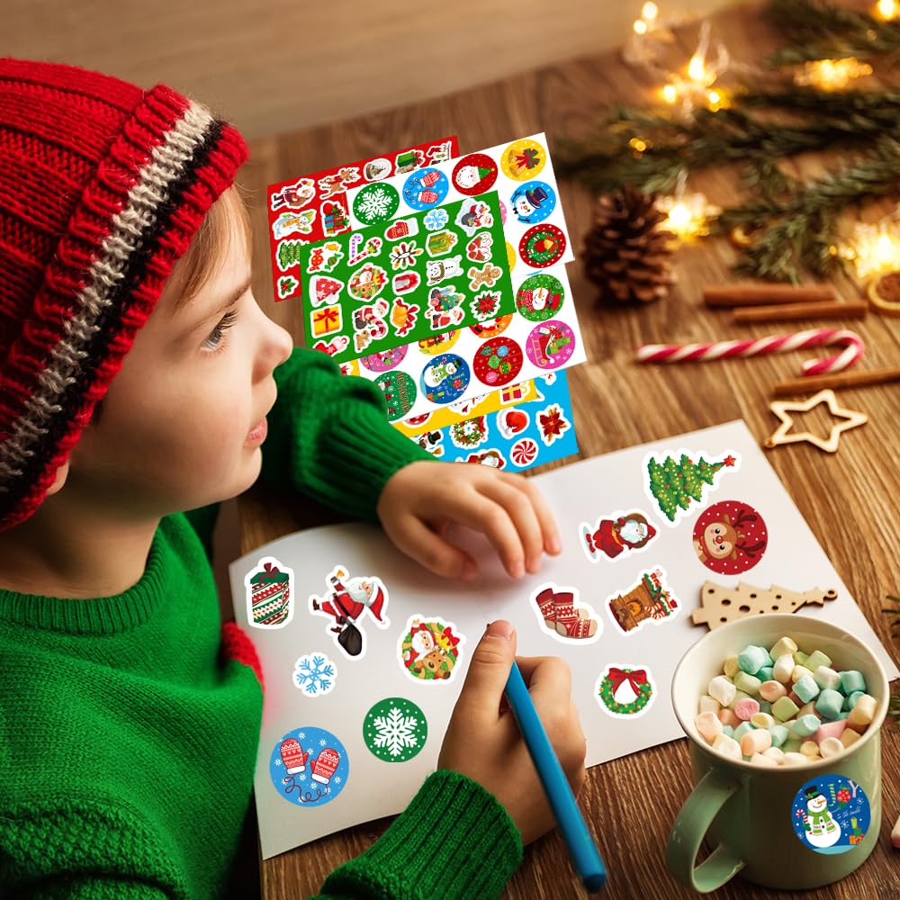 IMISHM 500 Pcs Christmas Stickers for Kids - Cute Holiday Stickers for Crafts, Cards, Boxes & Envelopes - Perfect for DIY Projects, Scrapbooking & Gift Wrapping