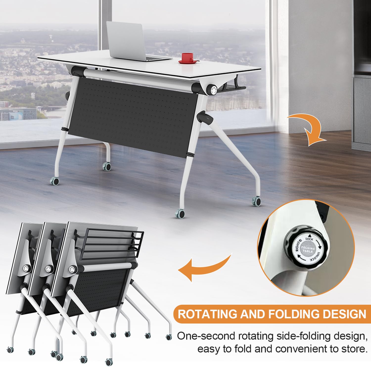 Foldable Conference Tables 6-Pack - 55 x 23.6 x 29.5 Inch Portable Meeting Tables with Flip Top Design - Space-Saving Training & Seminar Tables for Office, Classroom, Event Venues & Home Workspaces