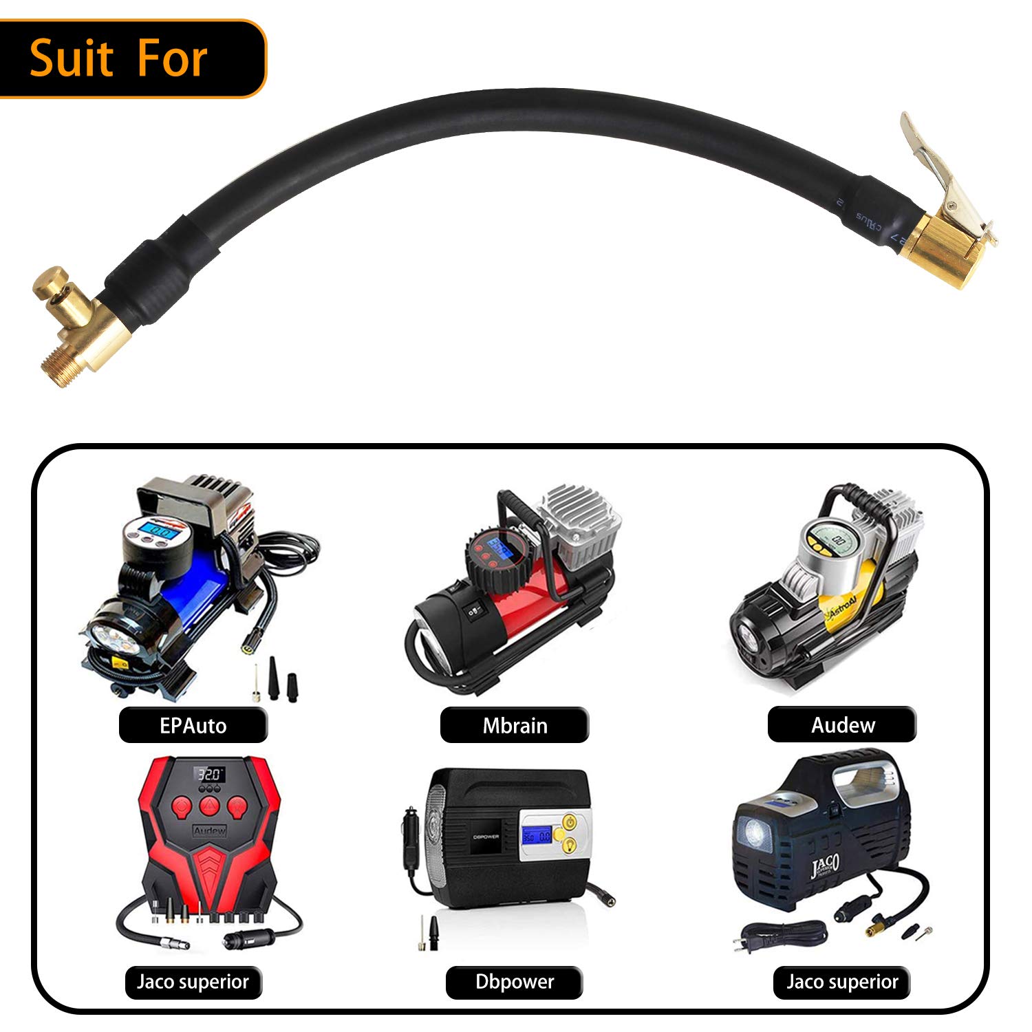 YeeBeny 2-Pack Heavy Duty Rubber Air Hose for Car Tires - Locking Tire Inflator Hose with Standard 0.305